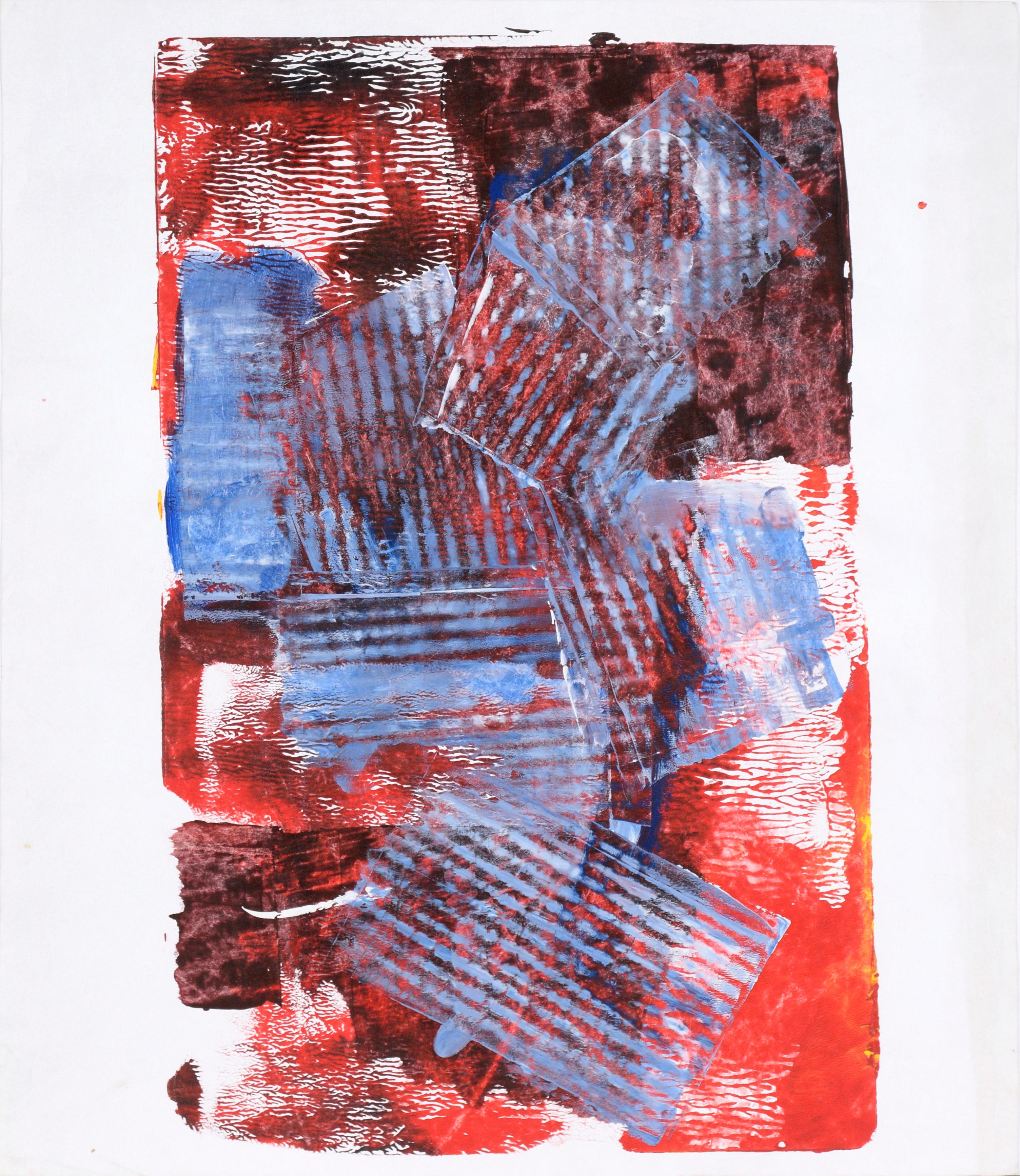 Blau gestreifte abstrakt-expressionistische Komposition aus Acryl auf Papier