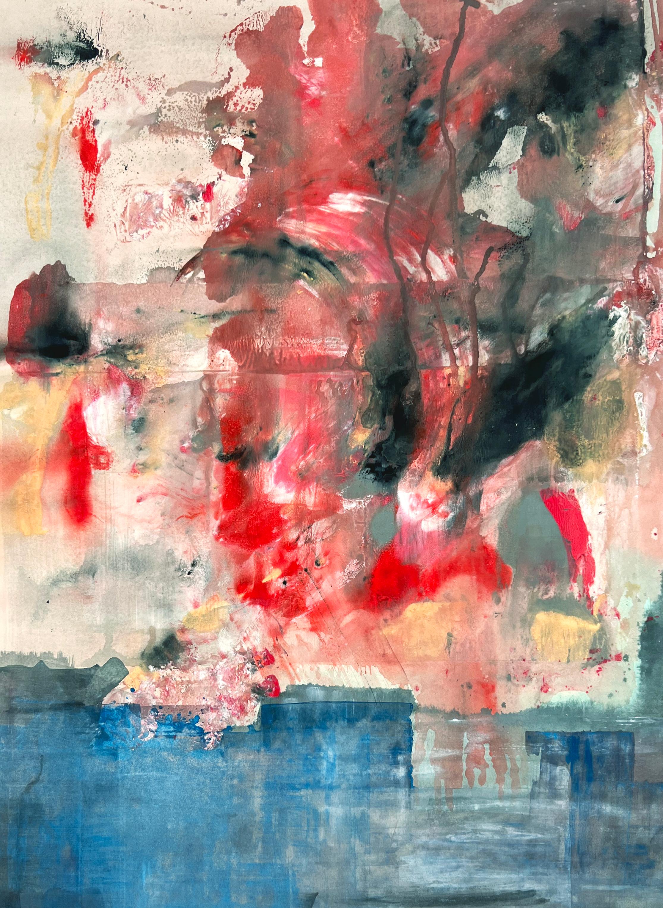  Bold Abstract and Figurative Composition in Blue and red Acrylic on Paper - Abstract Expressionist Art by Ricardo de Silva