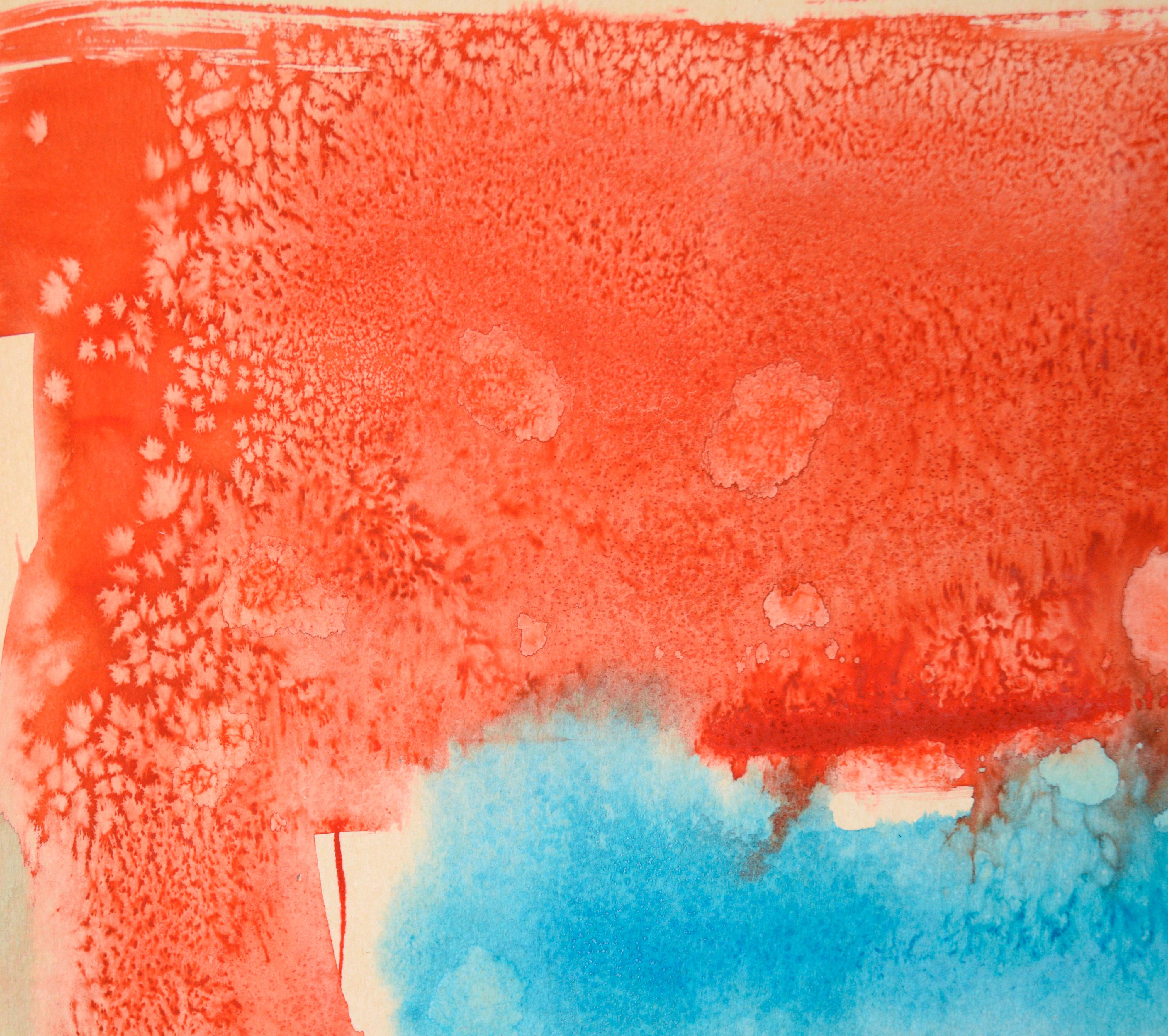 „Changing Seasons“ – Rot über Blau, Hommage an Mark Rothko in Acryl auf Papier – Painting von Ricardo de Silva