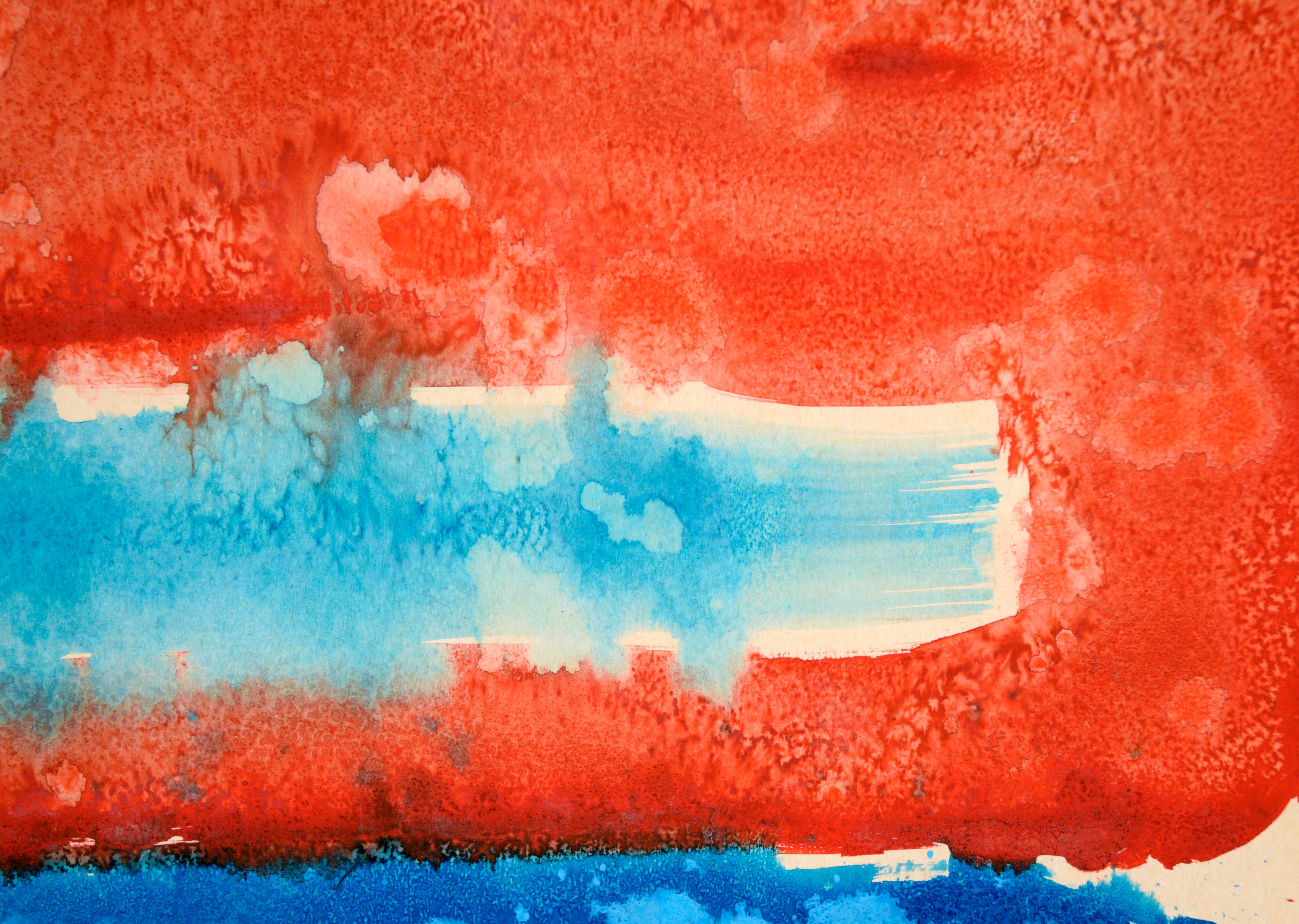„Changing Seasons“ – Rot über Blau, Hommage an Mark Rothko in Acryl auf Papier (Abstrakter Expressionismus), Painting, von Ricardo de Silva