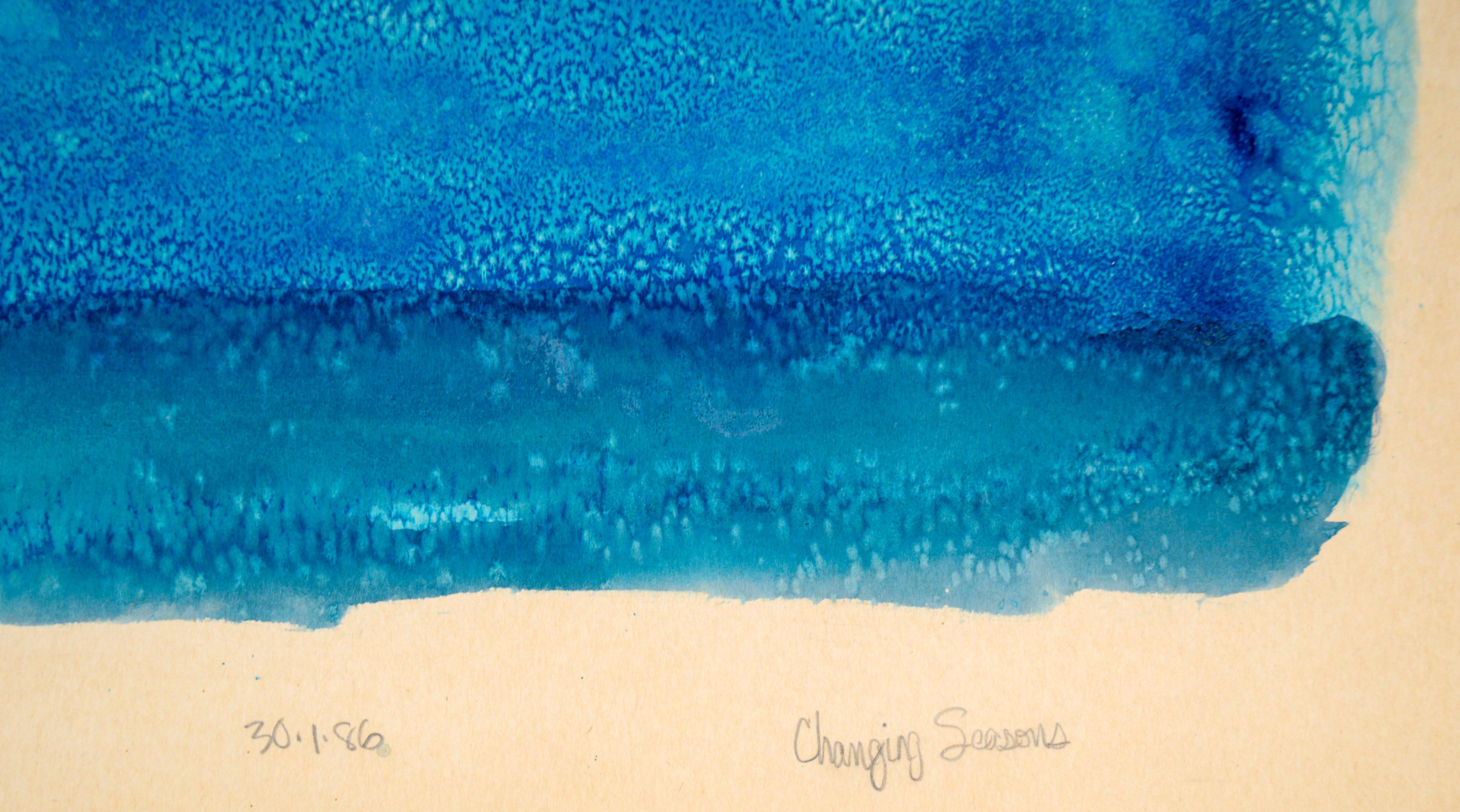 „Changing Seasons“ – Rot über Blau, Hommage an Mark Rothko in Acryl auf Papier im Angebot 3