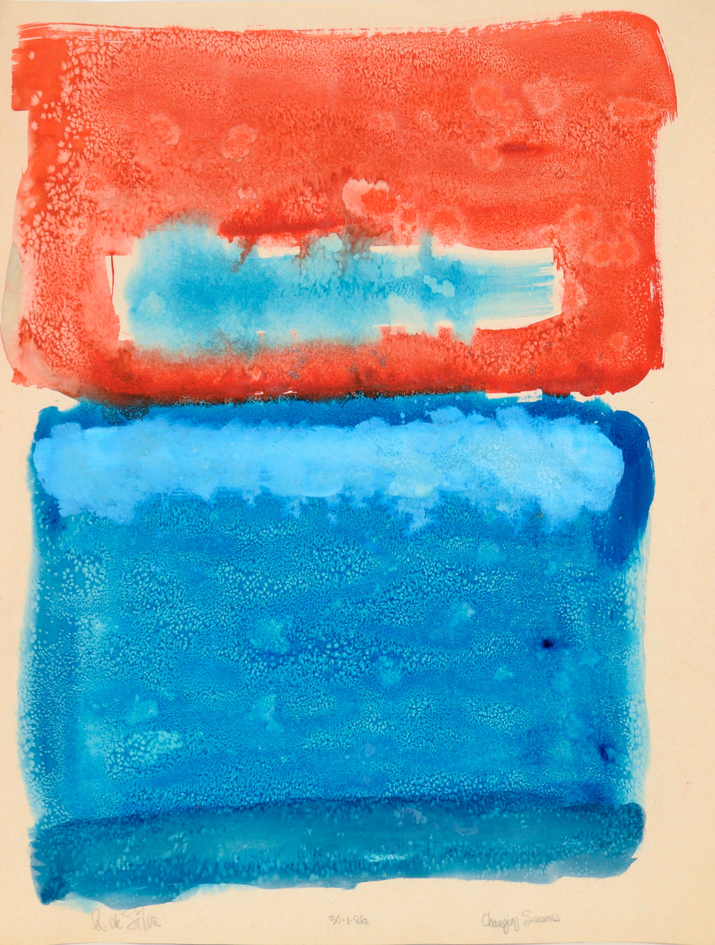 Ricardo de Silva Abstract Painting - "Changing Seasons" - Red Over Blue Tribute to Mark Rothko in Acrylic on Paper