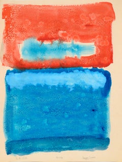 „Changing Seasons“ – Rot über Blau, Hommage an Mark Rothko in Acryl auf Papier