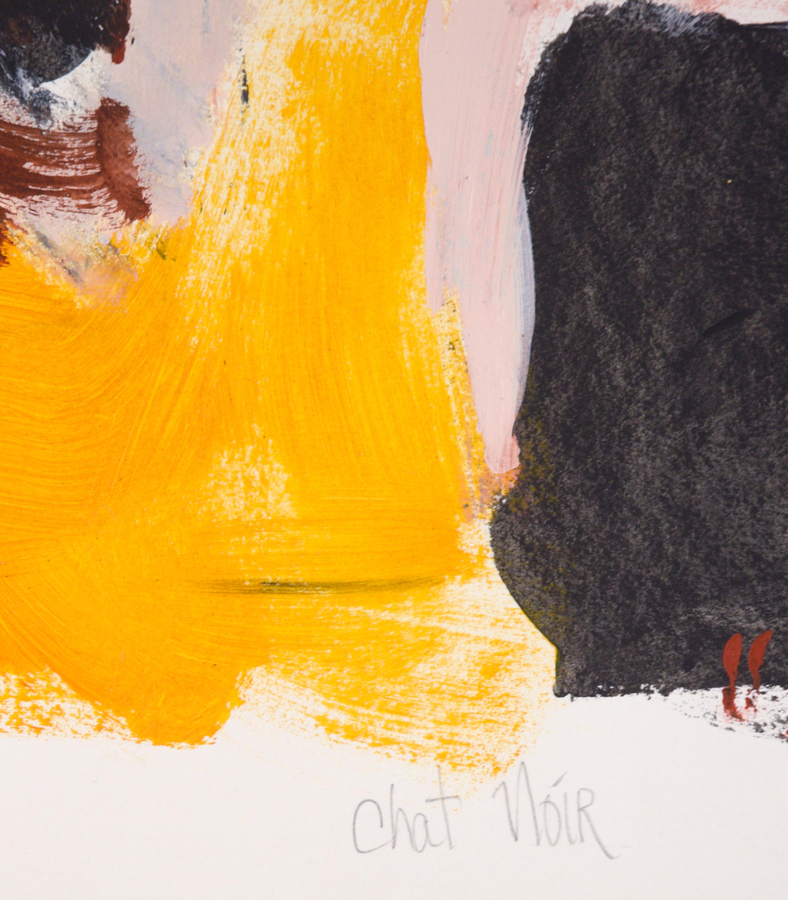 „Chat Noir“ – Abstrakter Expressionismus mit schwarzer Katze im Angebot 3