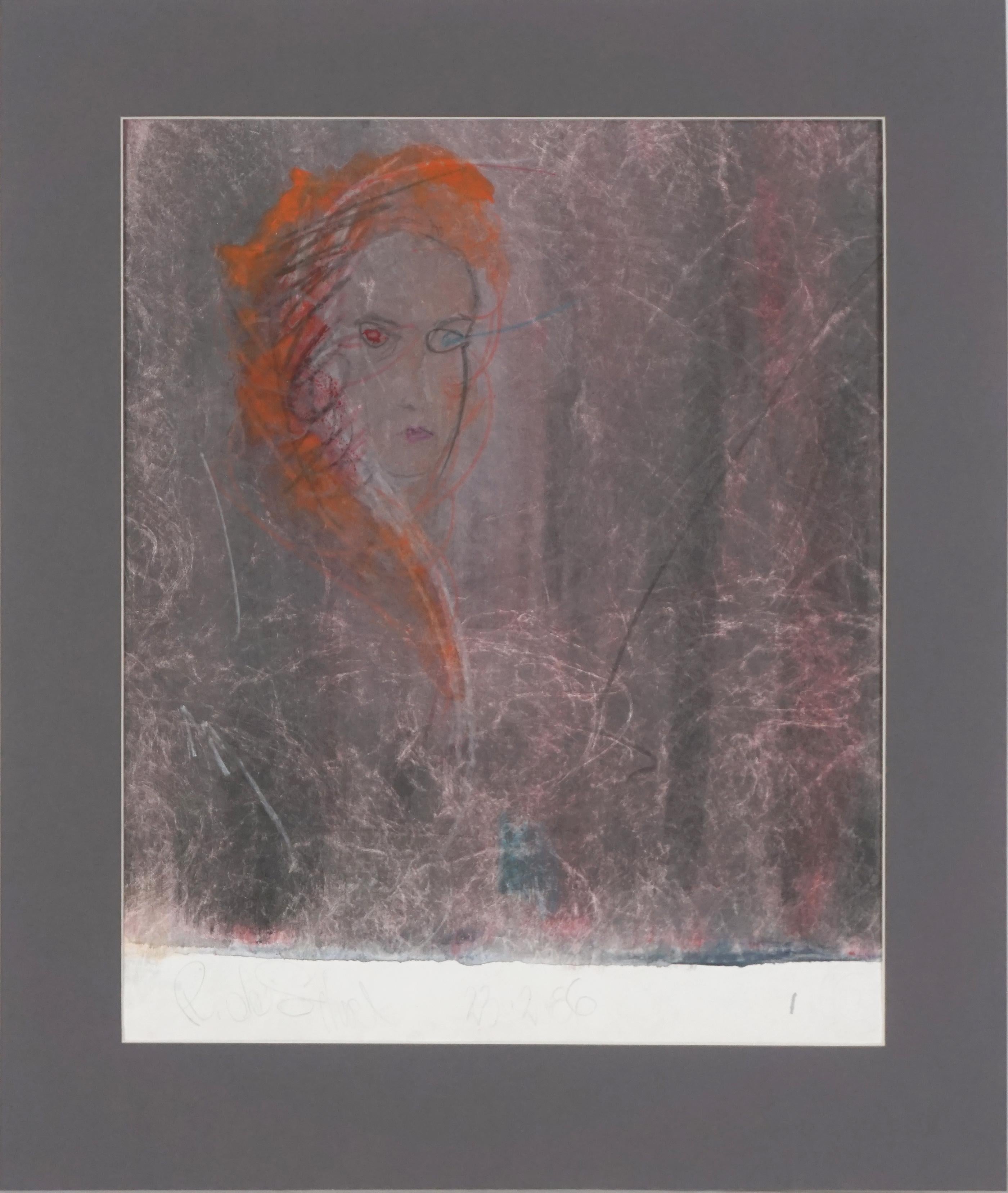 Ricardo de Silva Figurative Painting - Chicano Abstract Expressionist Portrait -- The Red Headed Woman, Signed
