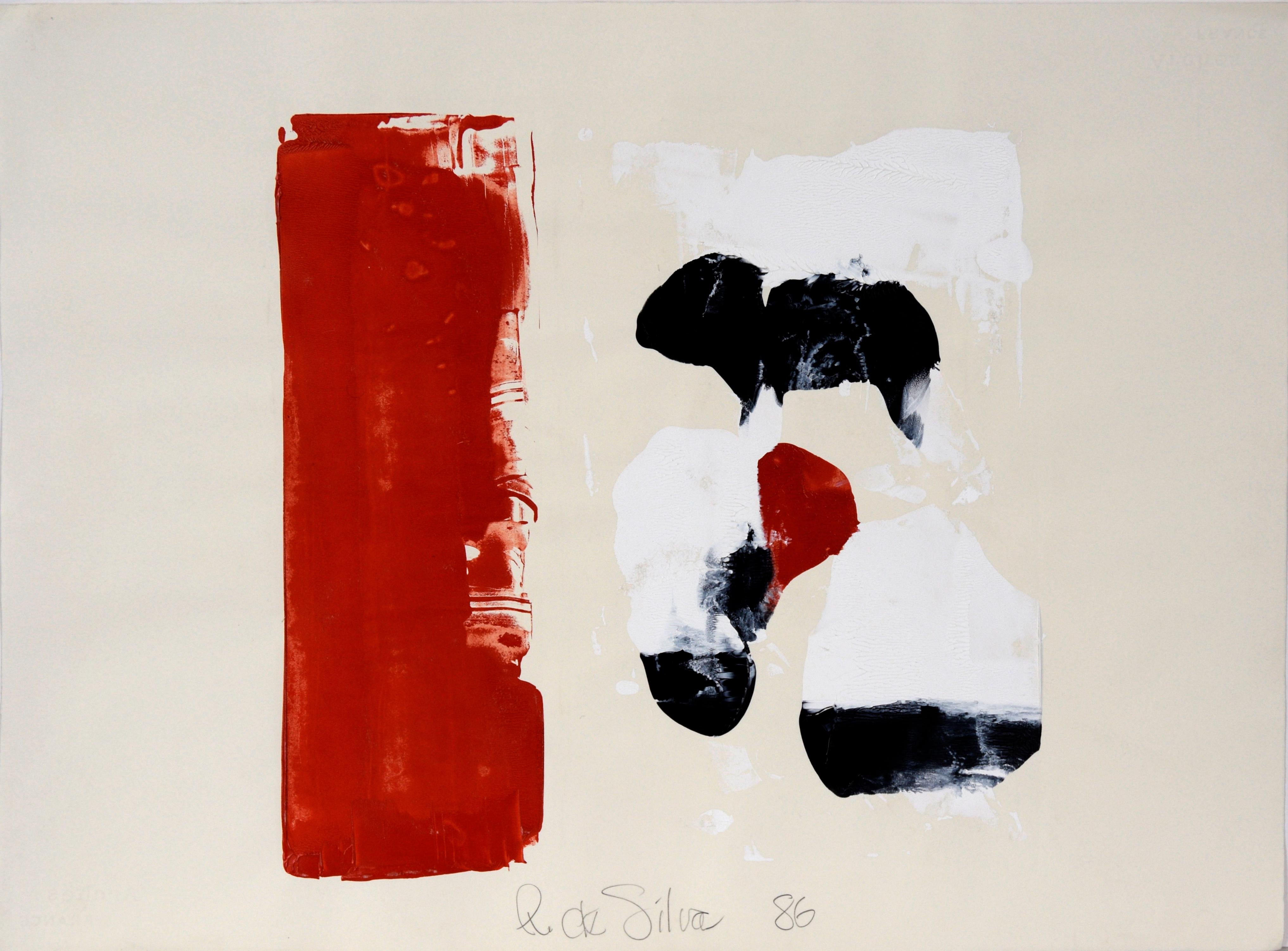 Color Field in Red, White, and Black - Vintage Latin American School, Signed
