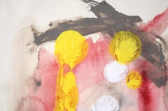 Falling Feathers in Yellow and White Abstract Expressionist in Acrylic on Paper