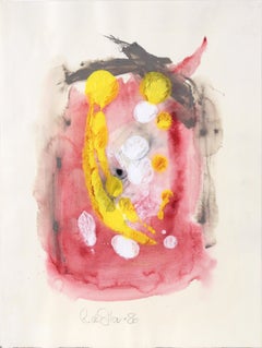Expressionniste abstrait jaune et blanc en acrylique sur papier Falling Feathers