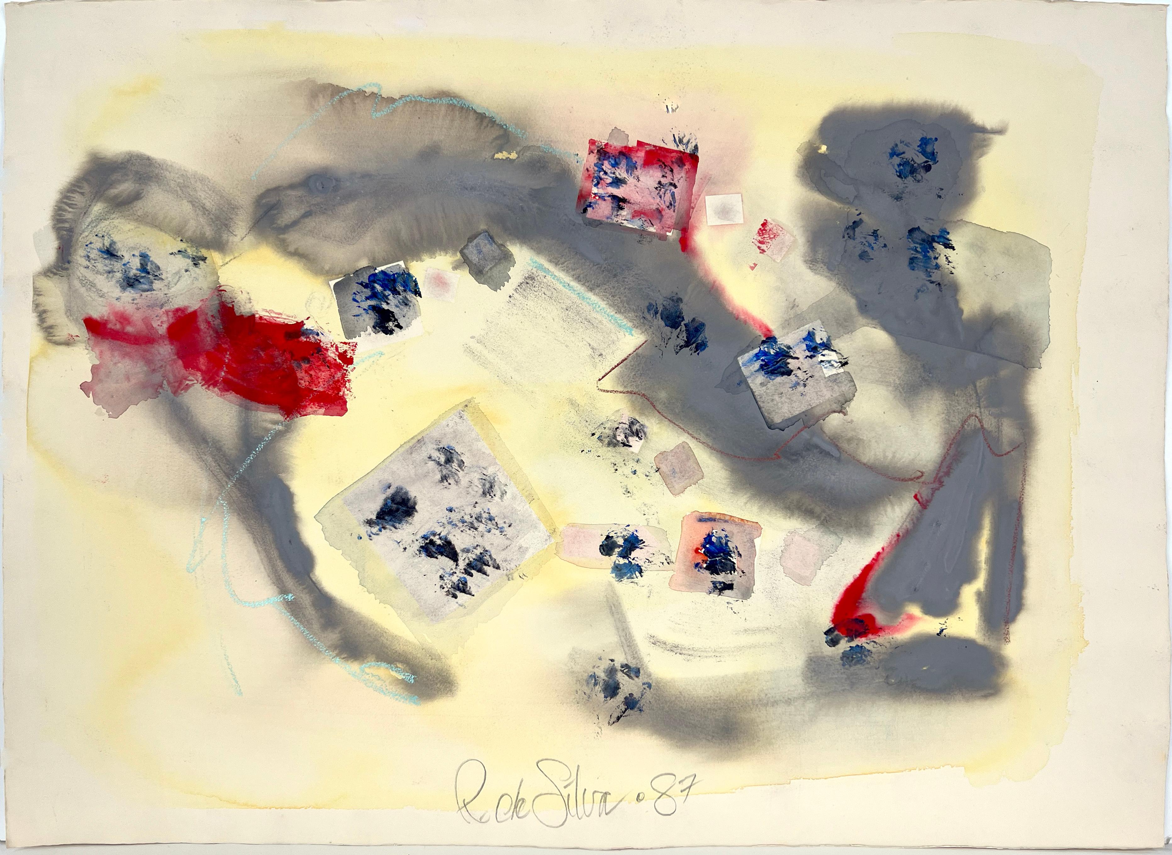 Ricardo de Silva Abstract Painting - Figures at work or Play Abstraction Watercolor and Acrylic on Paper