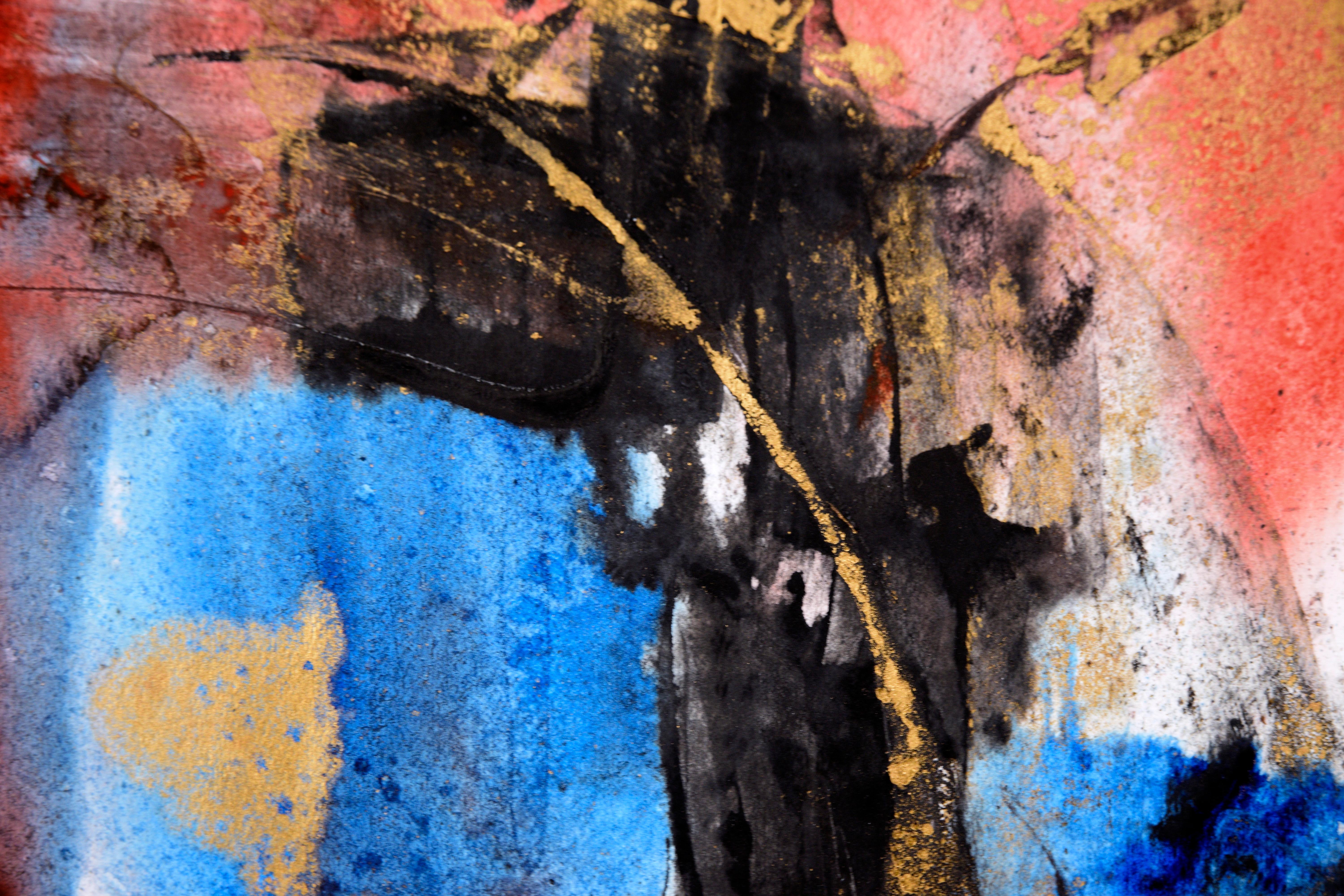 Flecks of Gold - Abstract Composition in Acrylic on Paper - Black Abstract Painting by Ricardo de Silva