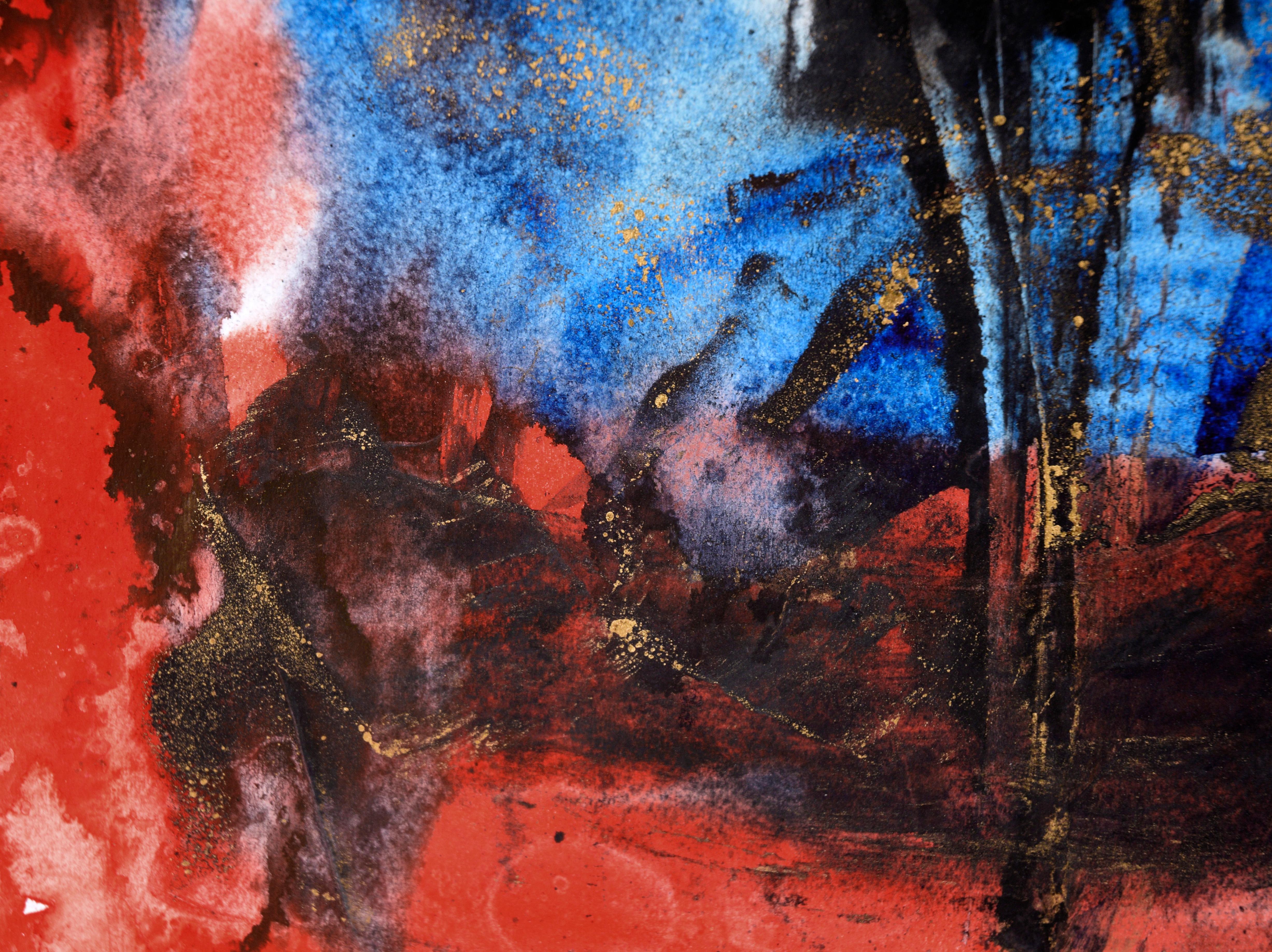 Flecks of Gold - Abstract Composition in Acrylic on Paper For Sale 1