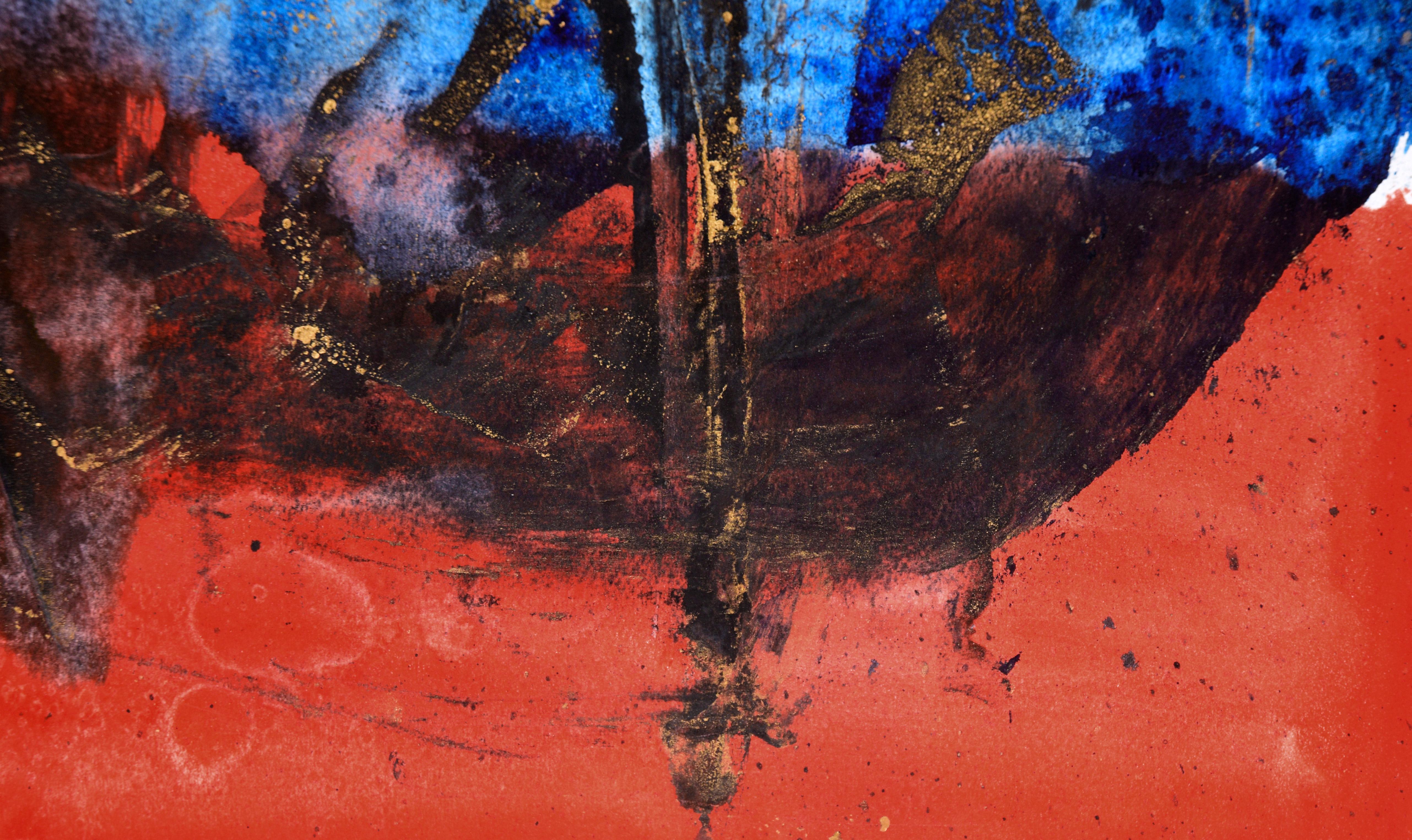 Flecks of Gold - Abstract Composition in Acrylic on Paper For Sale 2