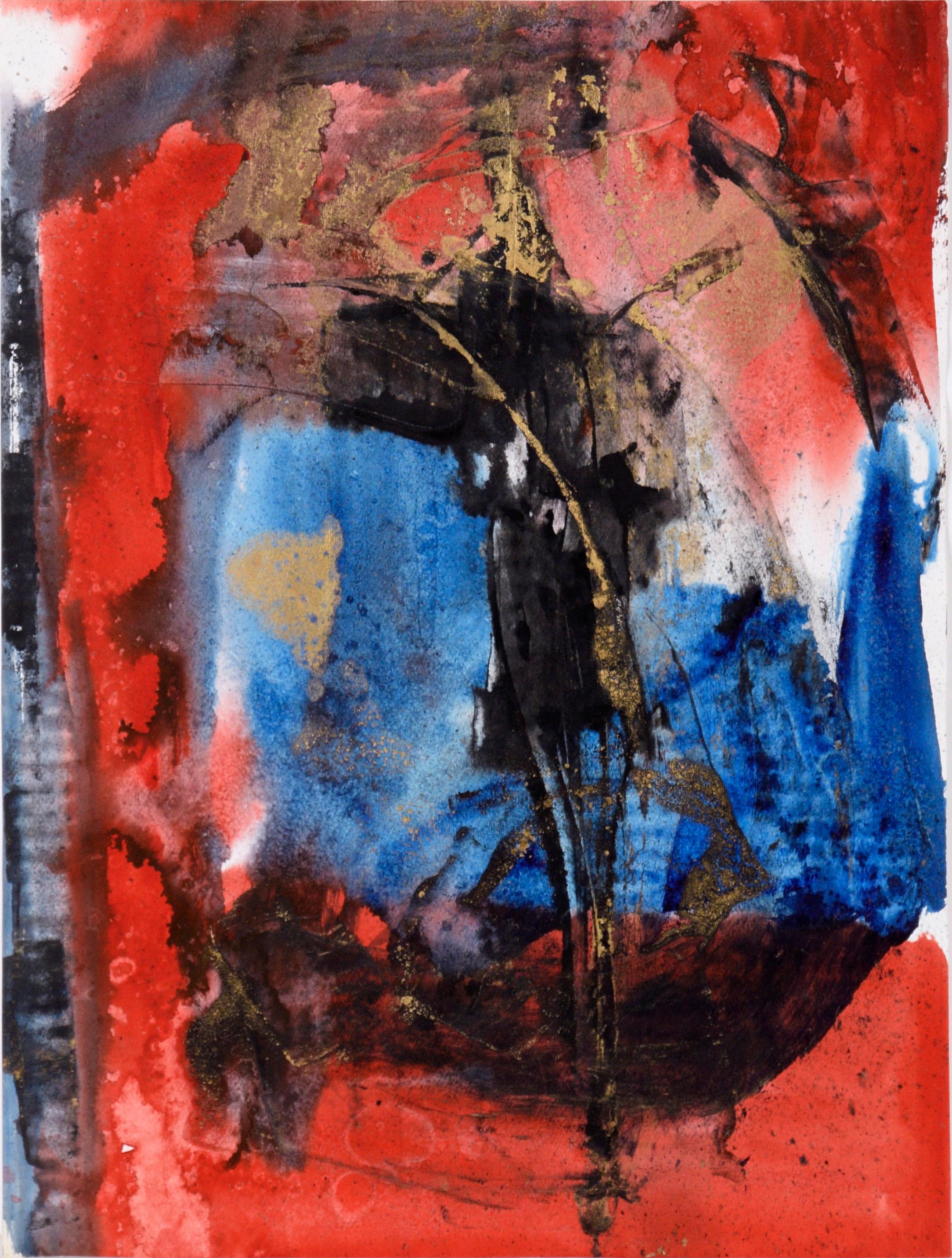 Ricardo de Silva Abstract Painting - Flecks of Gold - Abstract Composition in Acrylic on Paper