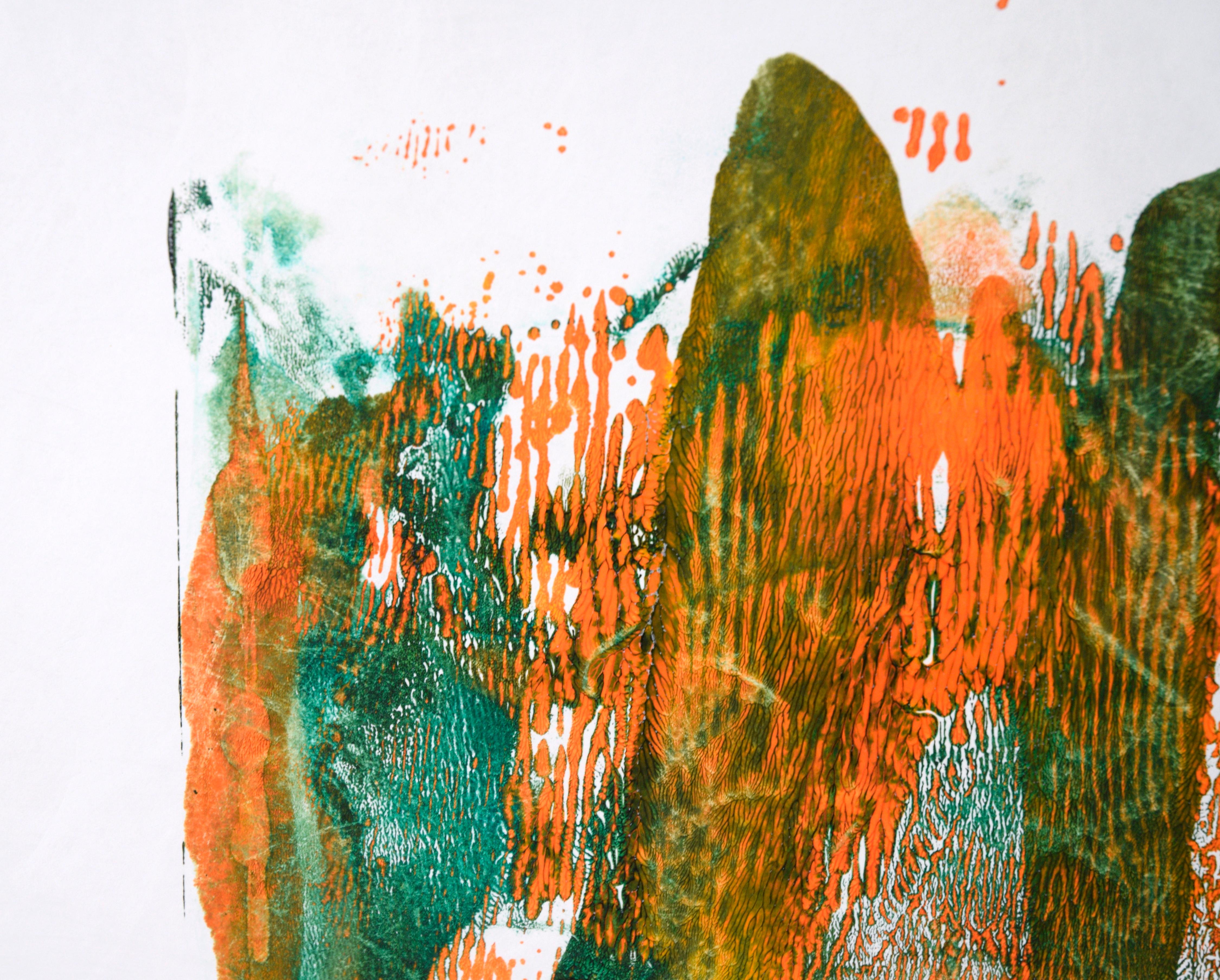 Grüne und orangefarbene abstrakte Komposition aus Acryl auf Papier – Painting von Ricardo de Silva