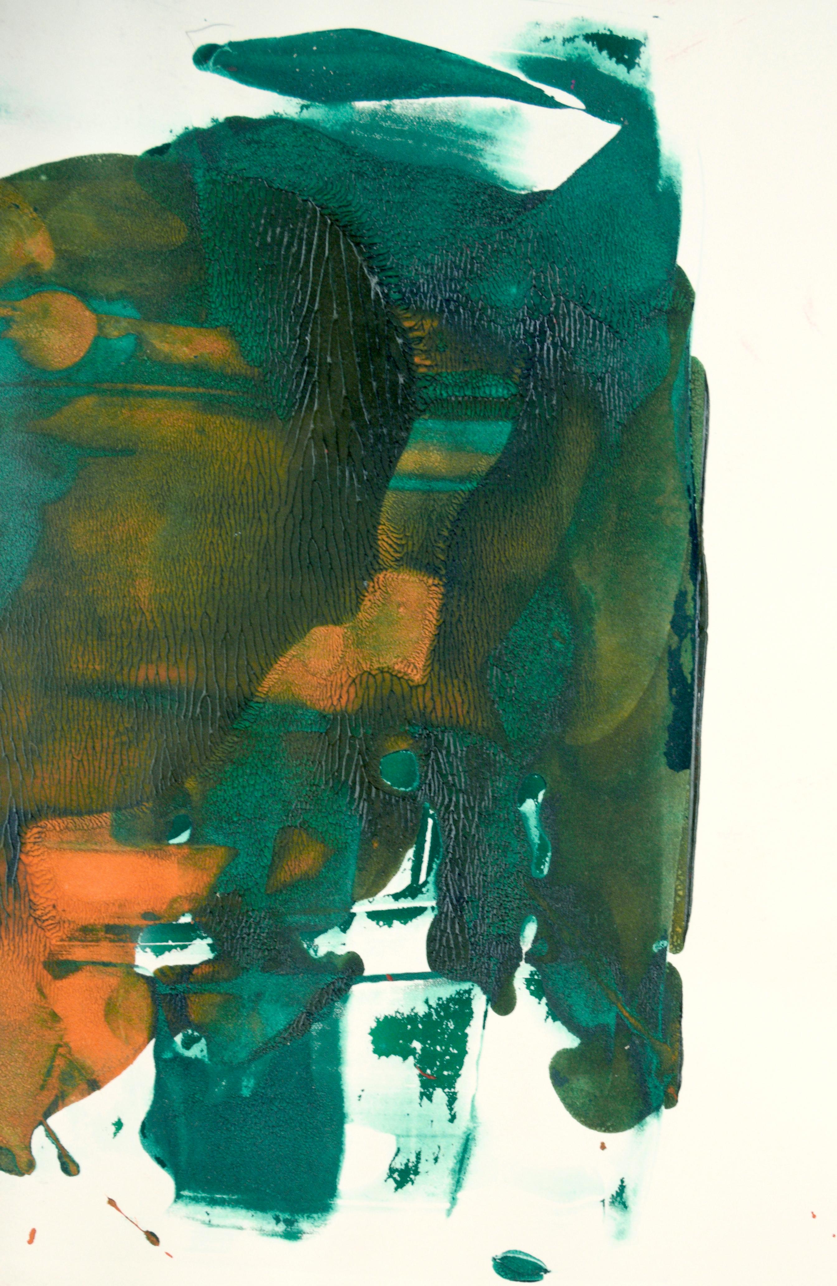Composition abstraite verte sur orange à l'acrylique sur papier - Expressionnisme abstrait Painting par Ricardo de Silva