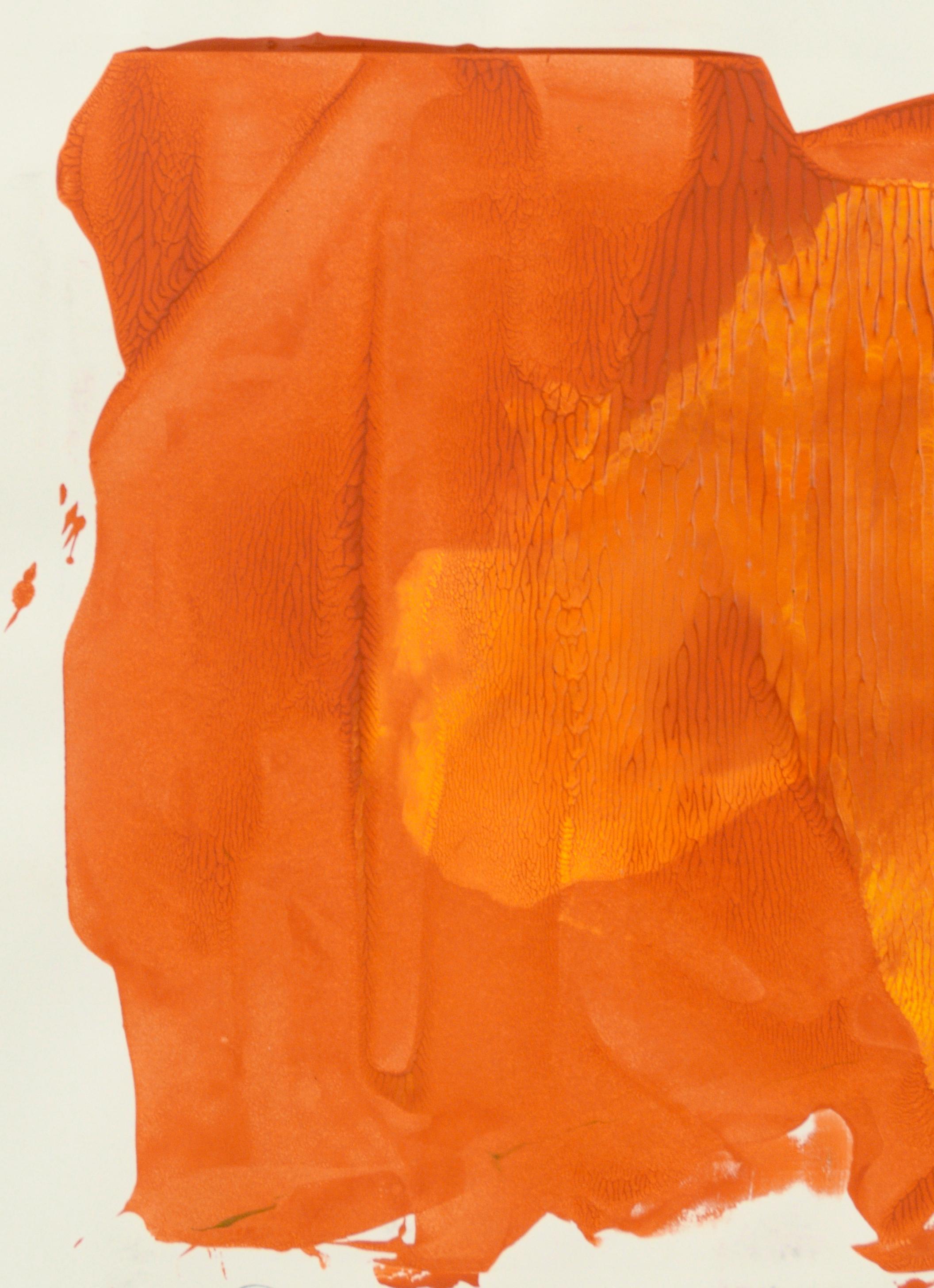Composition abstraite verte sur orange à l'acrylique sur papier en vente 1