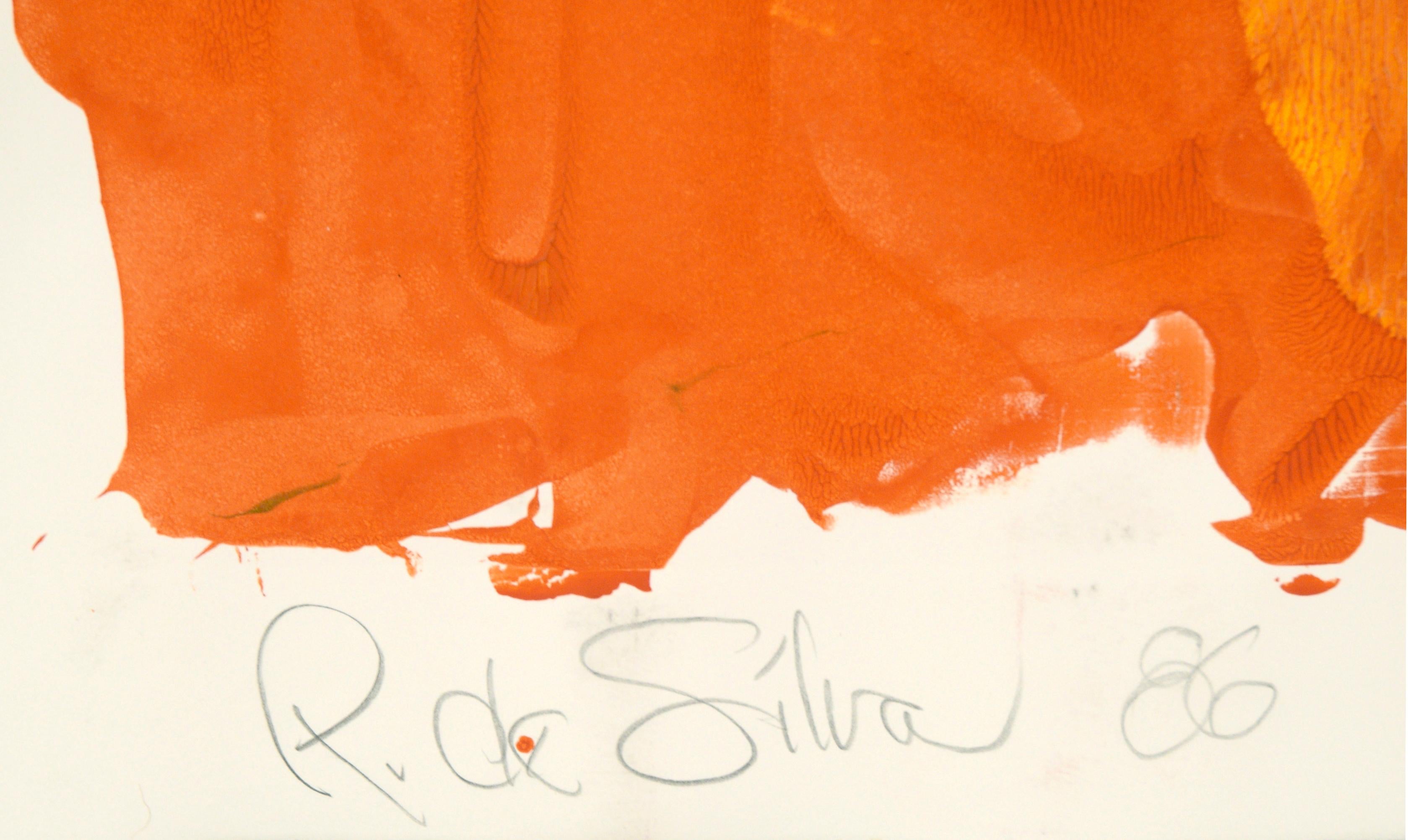 Composition abstraite verte sur orange à l'acrylique sur papier en vente 2