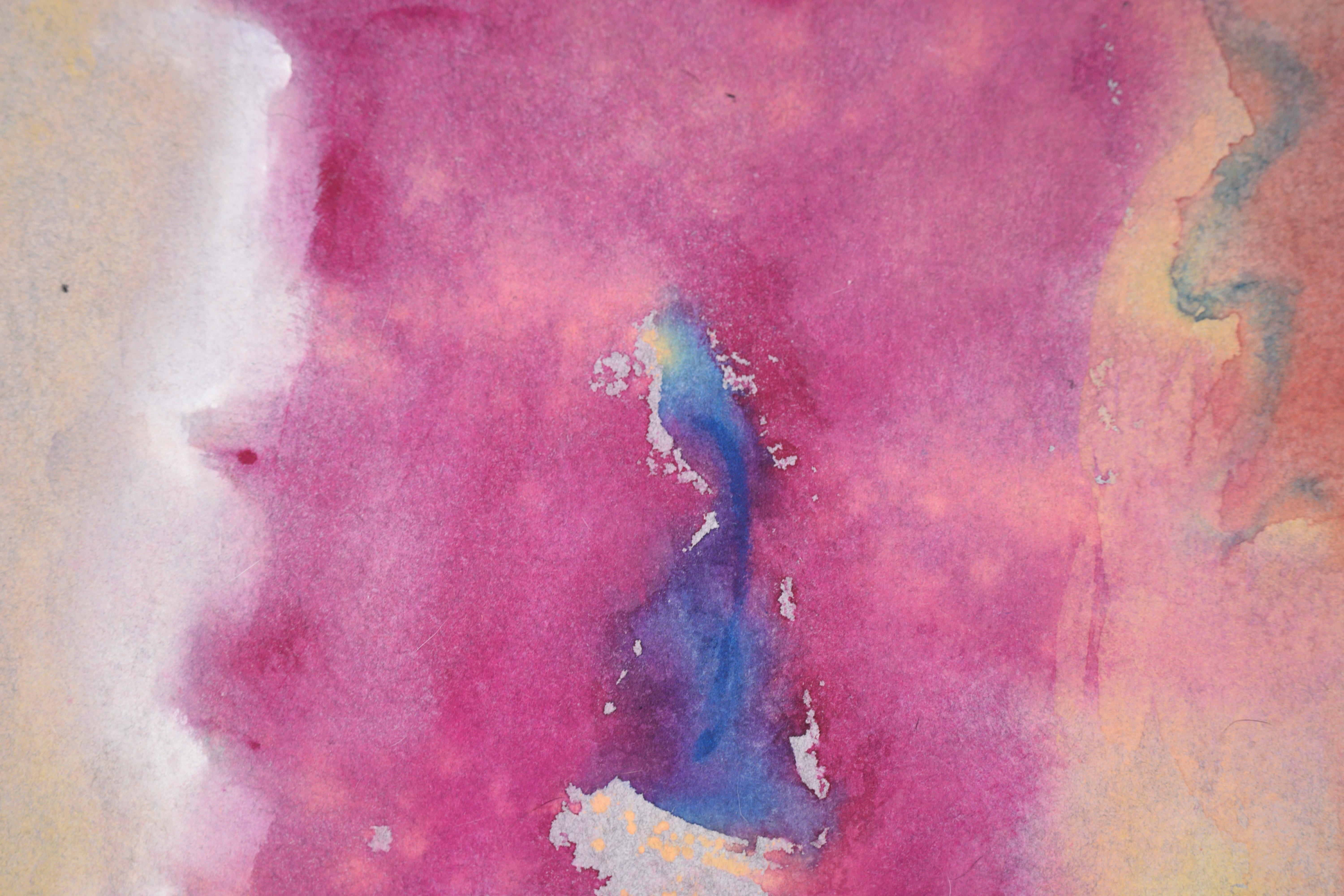 Composizione espressionista astratta magenta e gialla in acrilico su carta - Abstract Painting Rosa di Ricardo de Silva