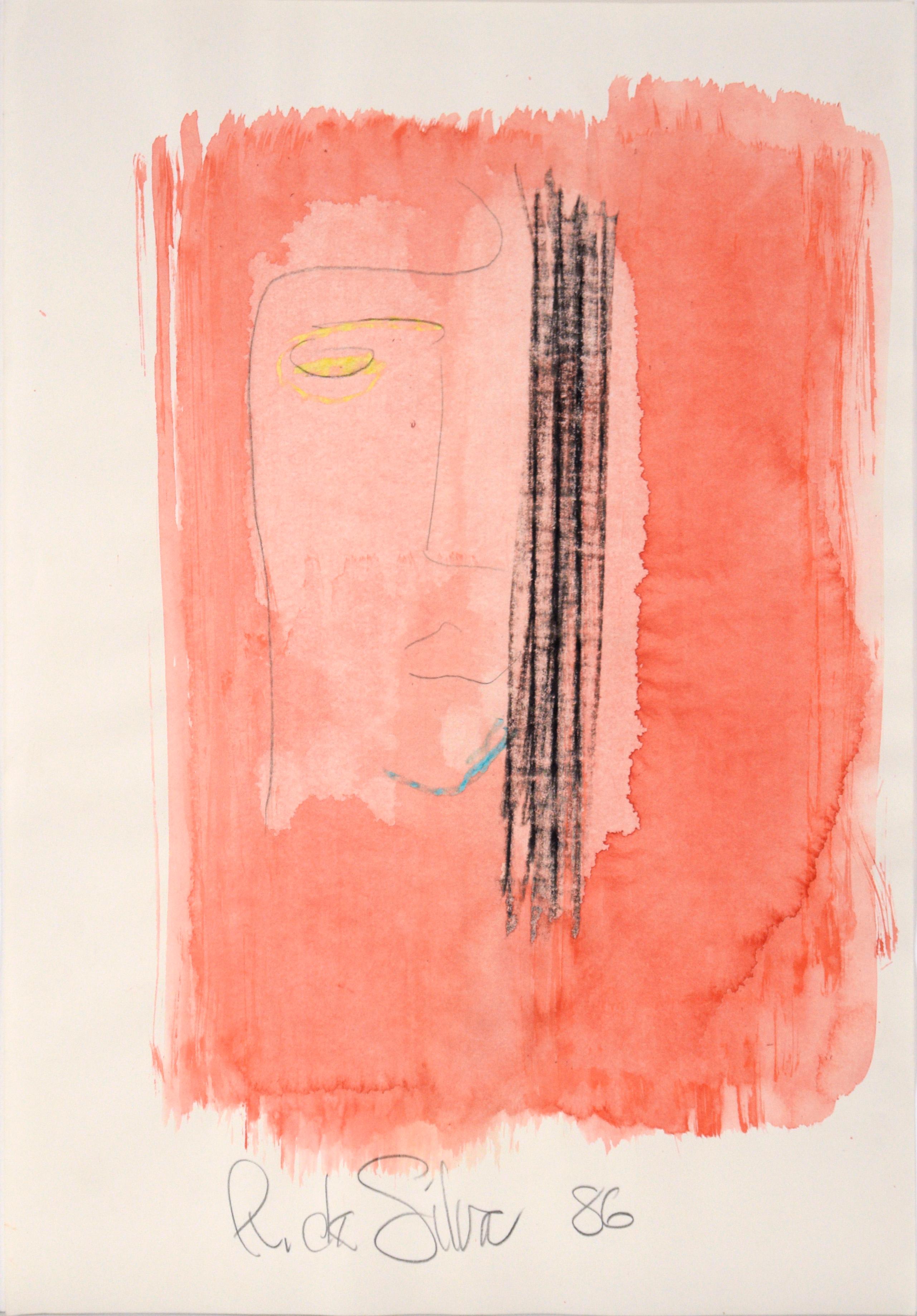 Ricardo de Silva Figurative Painting - Minimalist Pink Abstract Figural in Acrylic on Paper