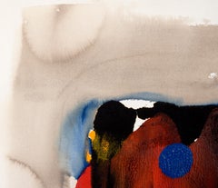 Monument en rouge, noir et bleu - Expressionniste abstrait à l'acrylique sur papier