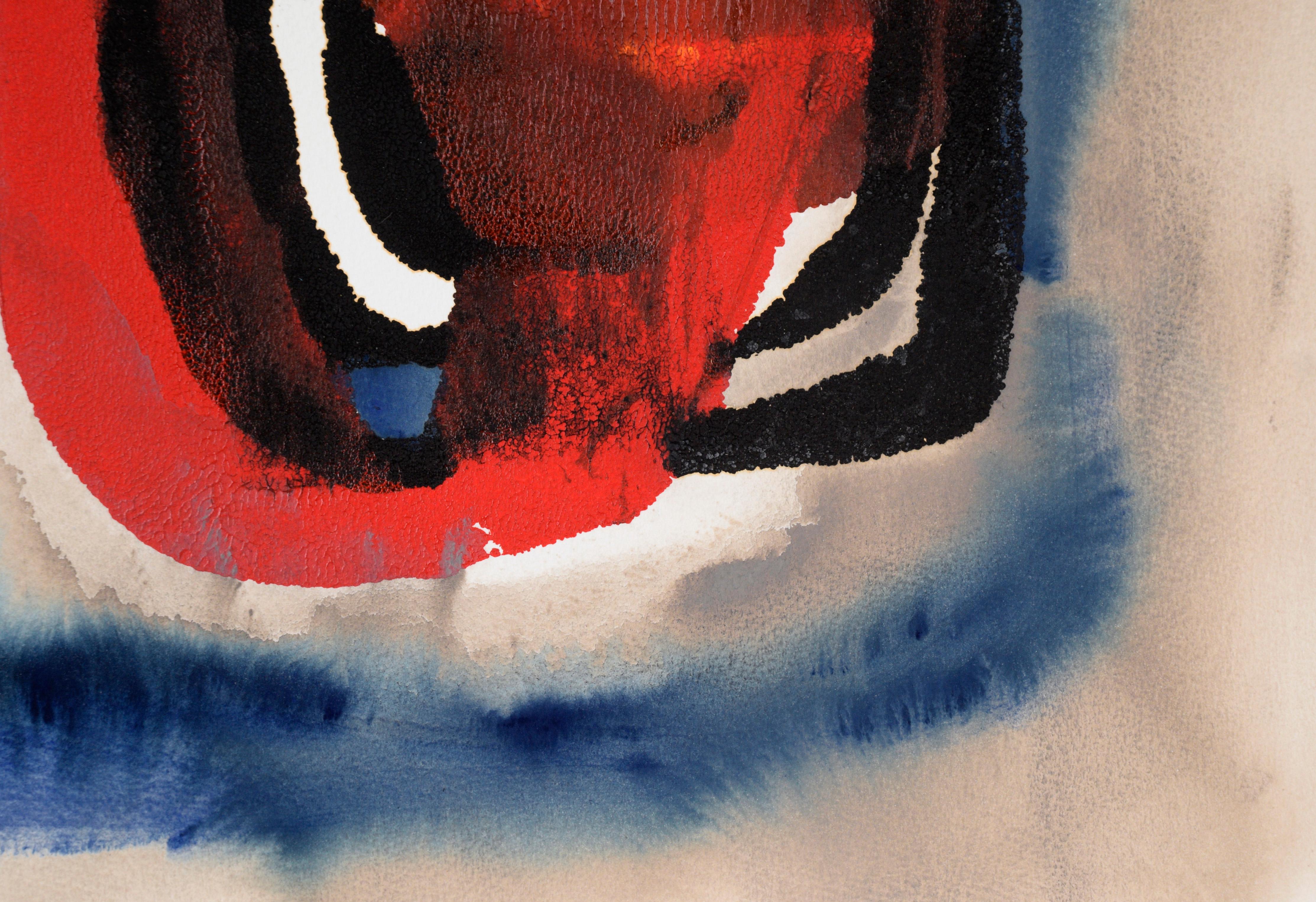 Monument in Red, Black, and Blue - Abstract Expressionist in Acrylic on Paper For Sale 1