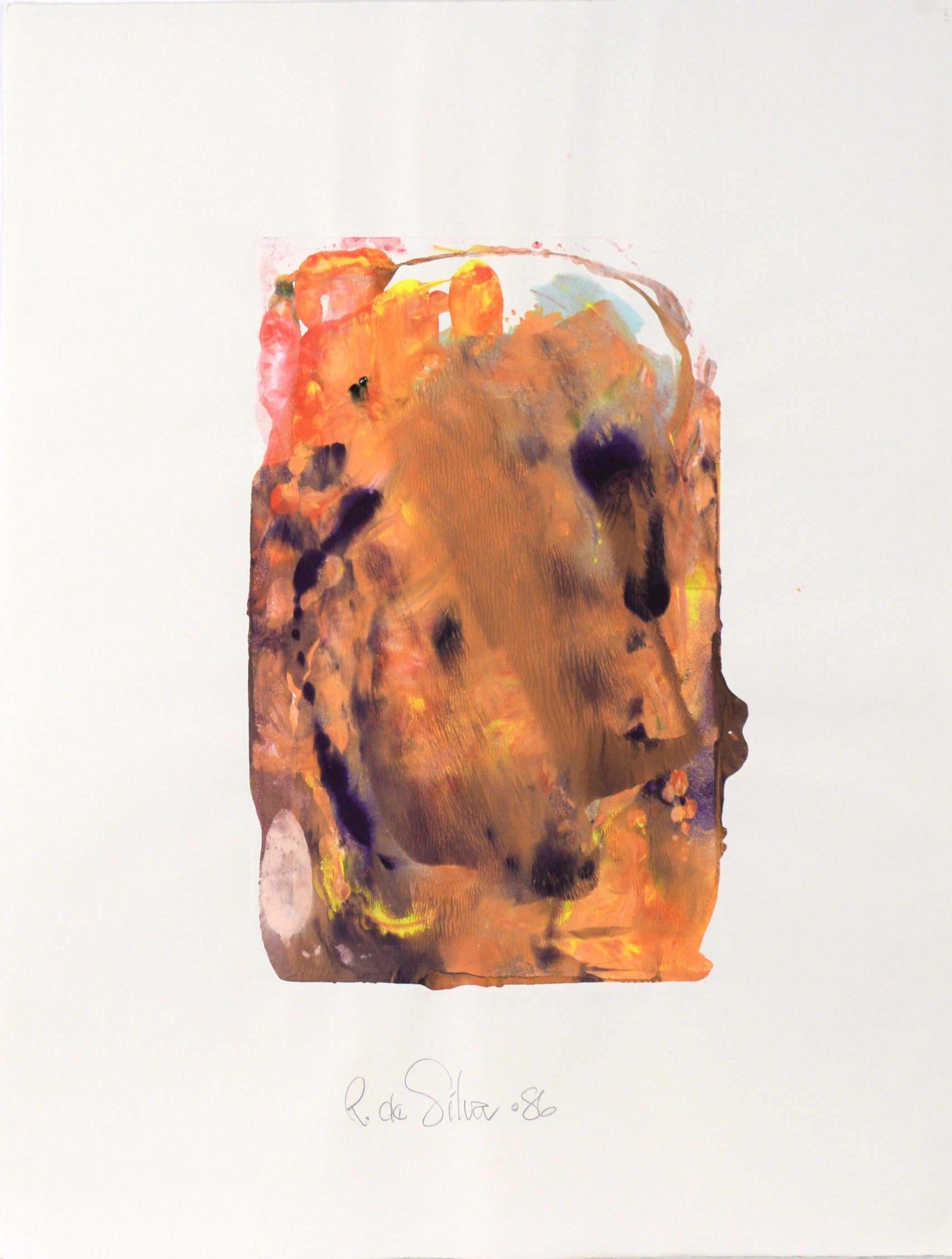 Abstract Painting di Ricardo de Silva - Portales arancione - Astratto originale della scuola latino-americana d'epoca