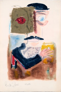 Portrait of a Man Drinking Beer in Acrylic on Paper