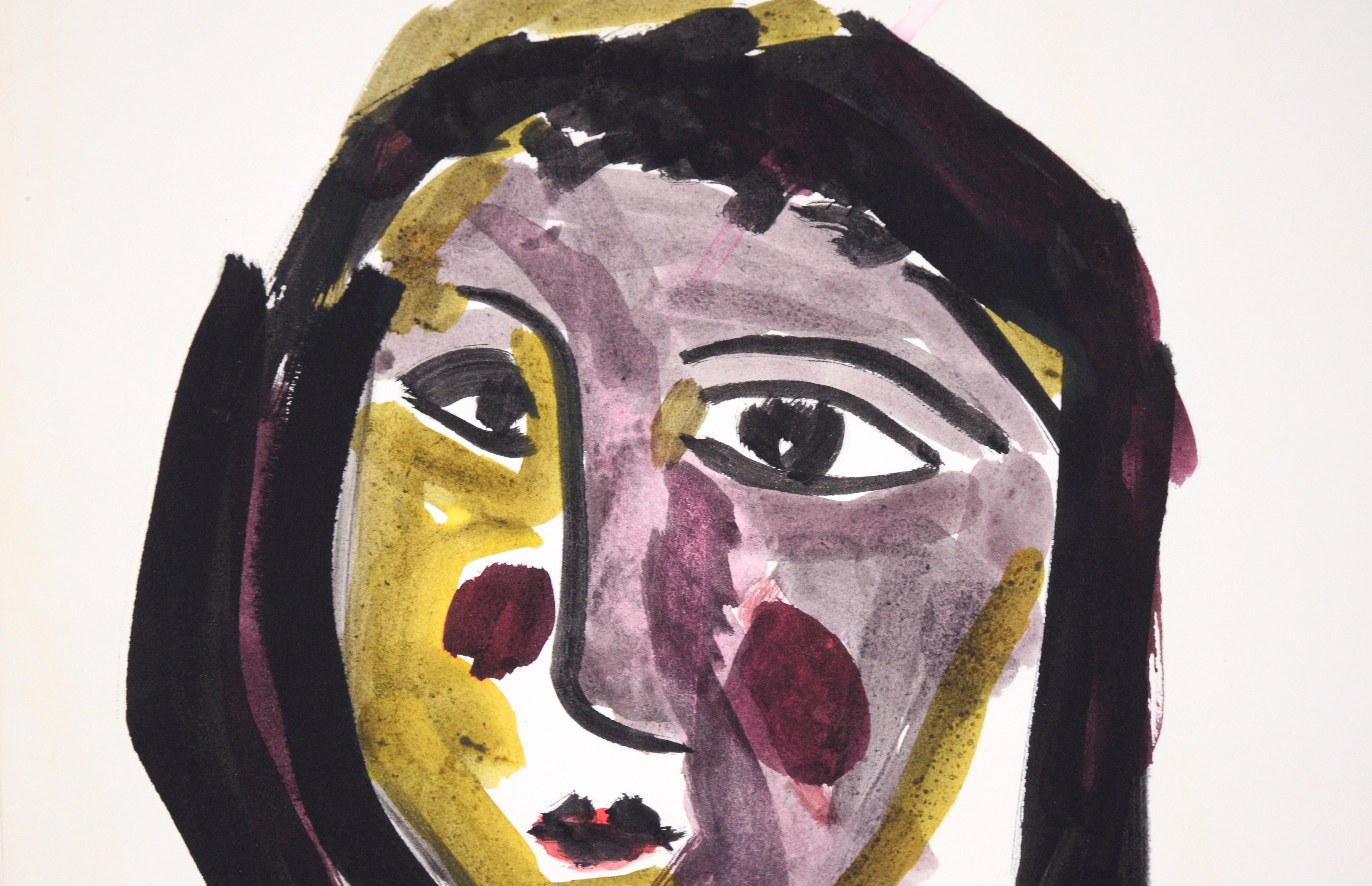 Porträt einer Frau mit Rosy Cheeks nach Picasso in Acryl auf Papier – Painting von Ricardo de Silva