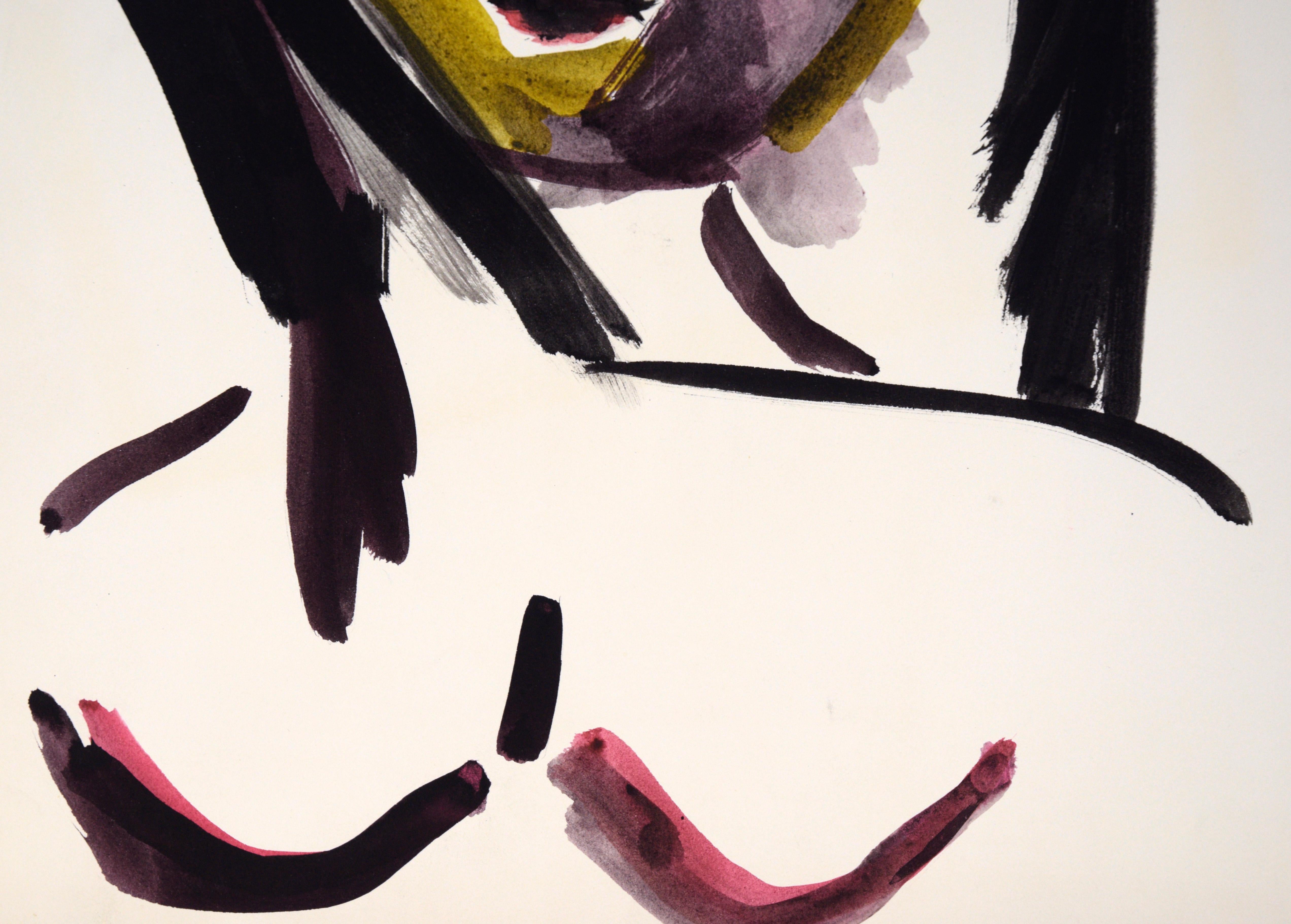 Porträt einer Frau mit rosigen Wangen in Acryl auf Papier

Ein stilisiertes Porträt des in Kalifornien lebenden Künstlers Ricardo de Silva (Amerikaner/Brasilien, 20. Jahrhundert). Auf diesem stilisierten Porträt ist die Person mit schwarzem Haar und