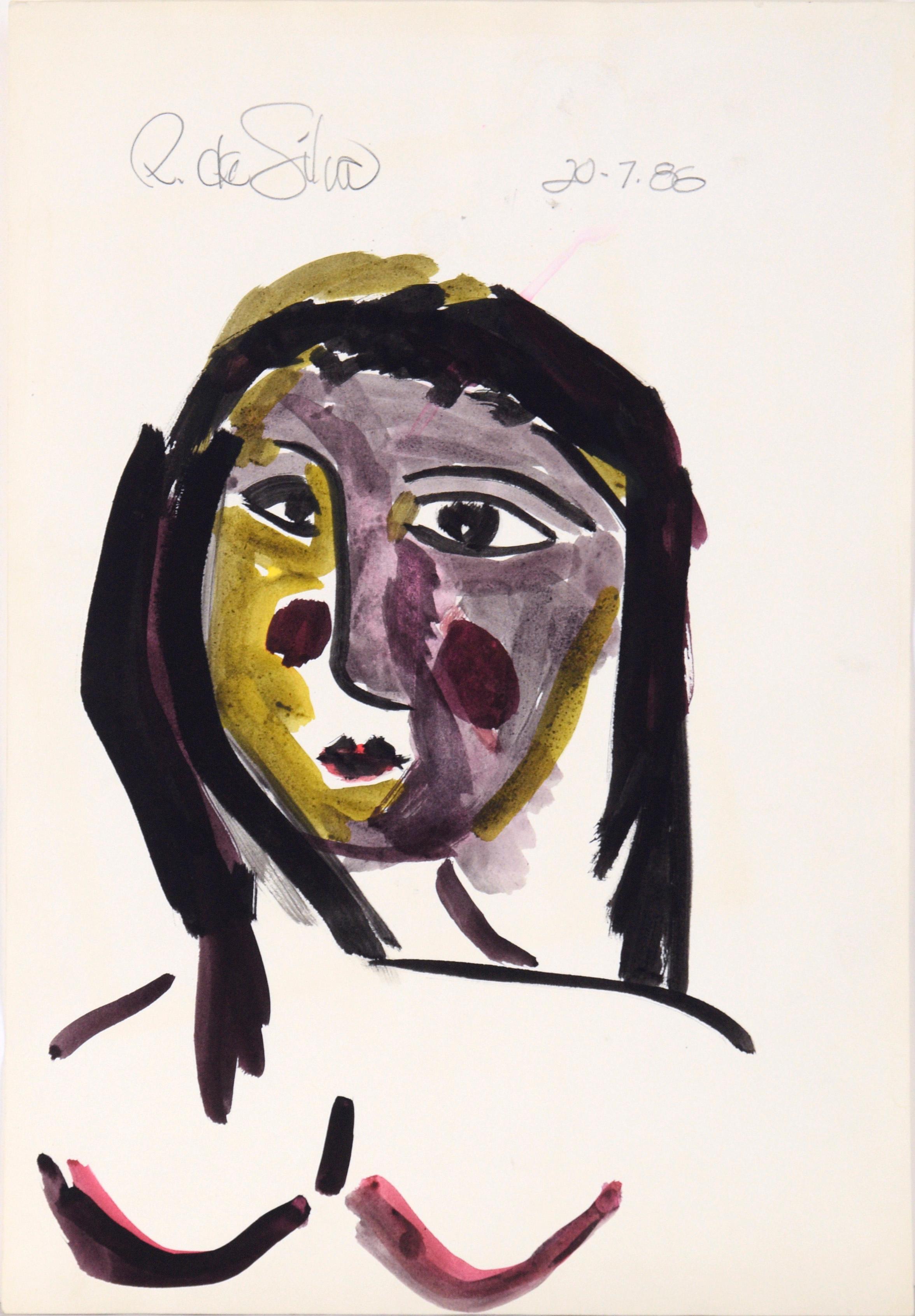 Ricardo de Silva Abstract Painting – Porträt einer Frau mit Rosy Cheeks nach Picasso in Acryl auf Papier