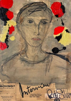 Portrait of an Artist on Interview Magazine Back Page 1989 Modernism Watercolor