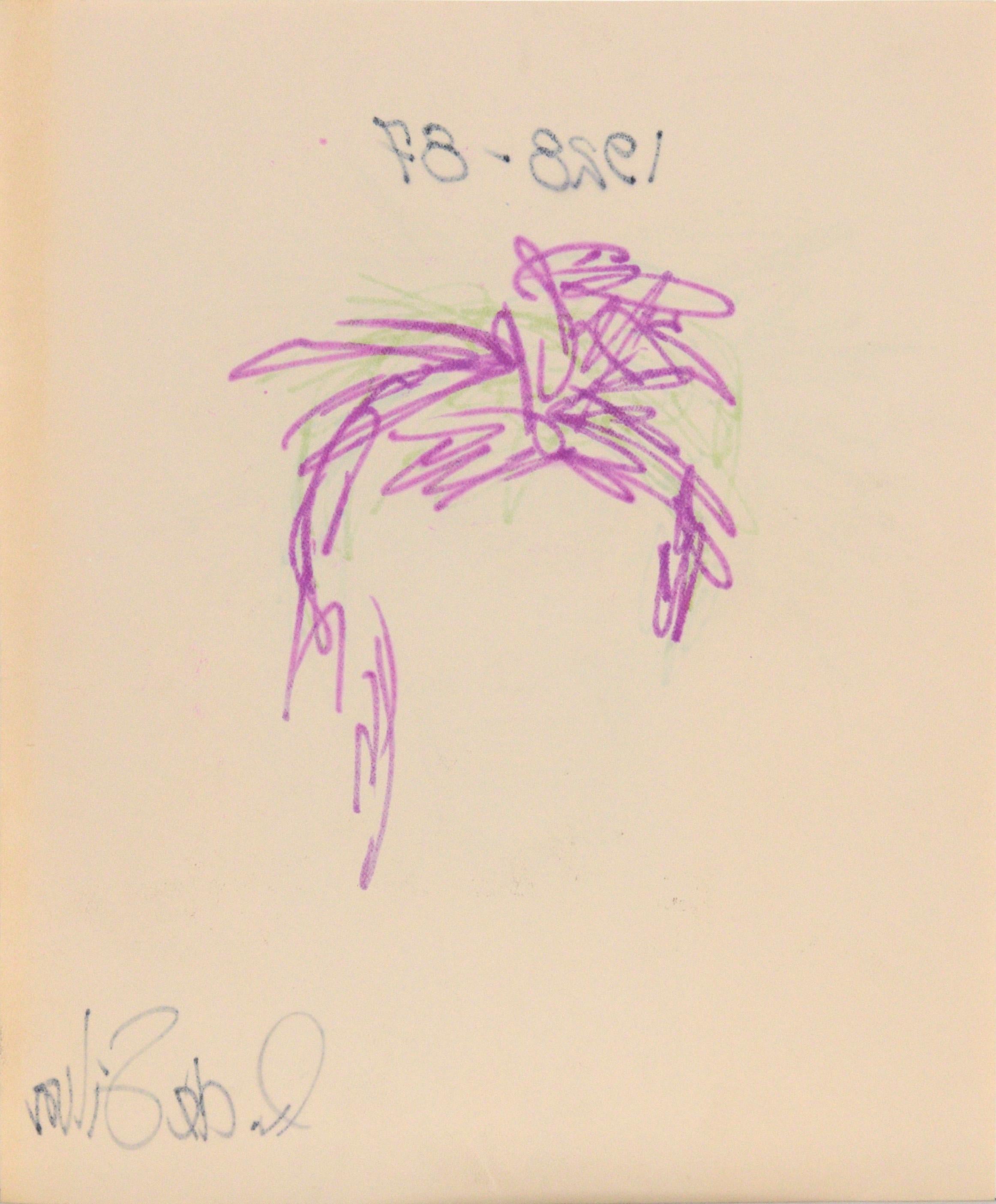 Portrait d'Andy Warhol avec des cheveux violets au pastel et à la gouache sur papier en vente 2