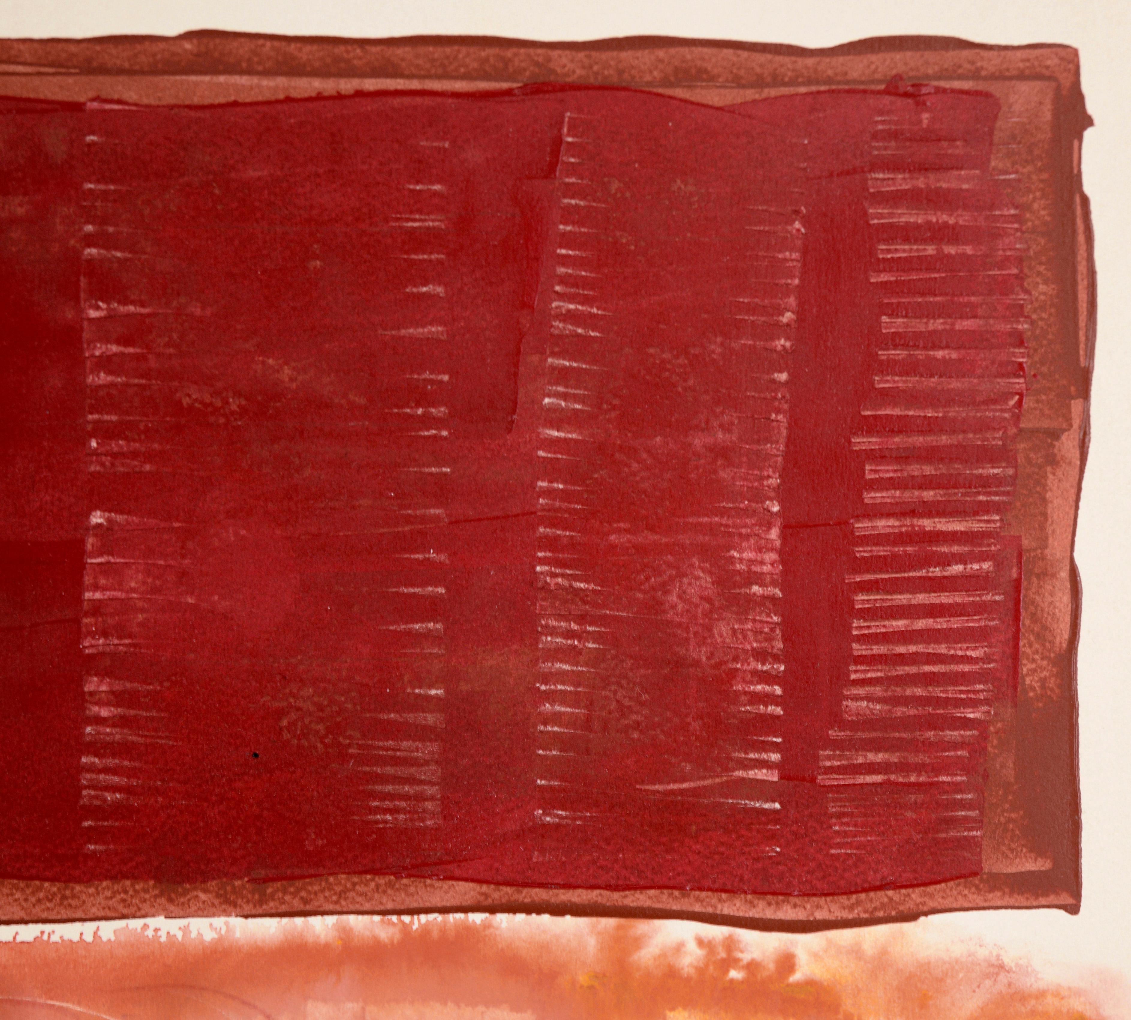 Portrait avec blocs roses et rouges à l'acrylique sur papier épais

Portrait abstrait lumineux de Ricardo de Silva (Brésilien, 20e siècle). Deux grands blocs de couleur sont disposés horizontalement en haut de la composition. Un portrait simplifié