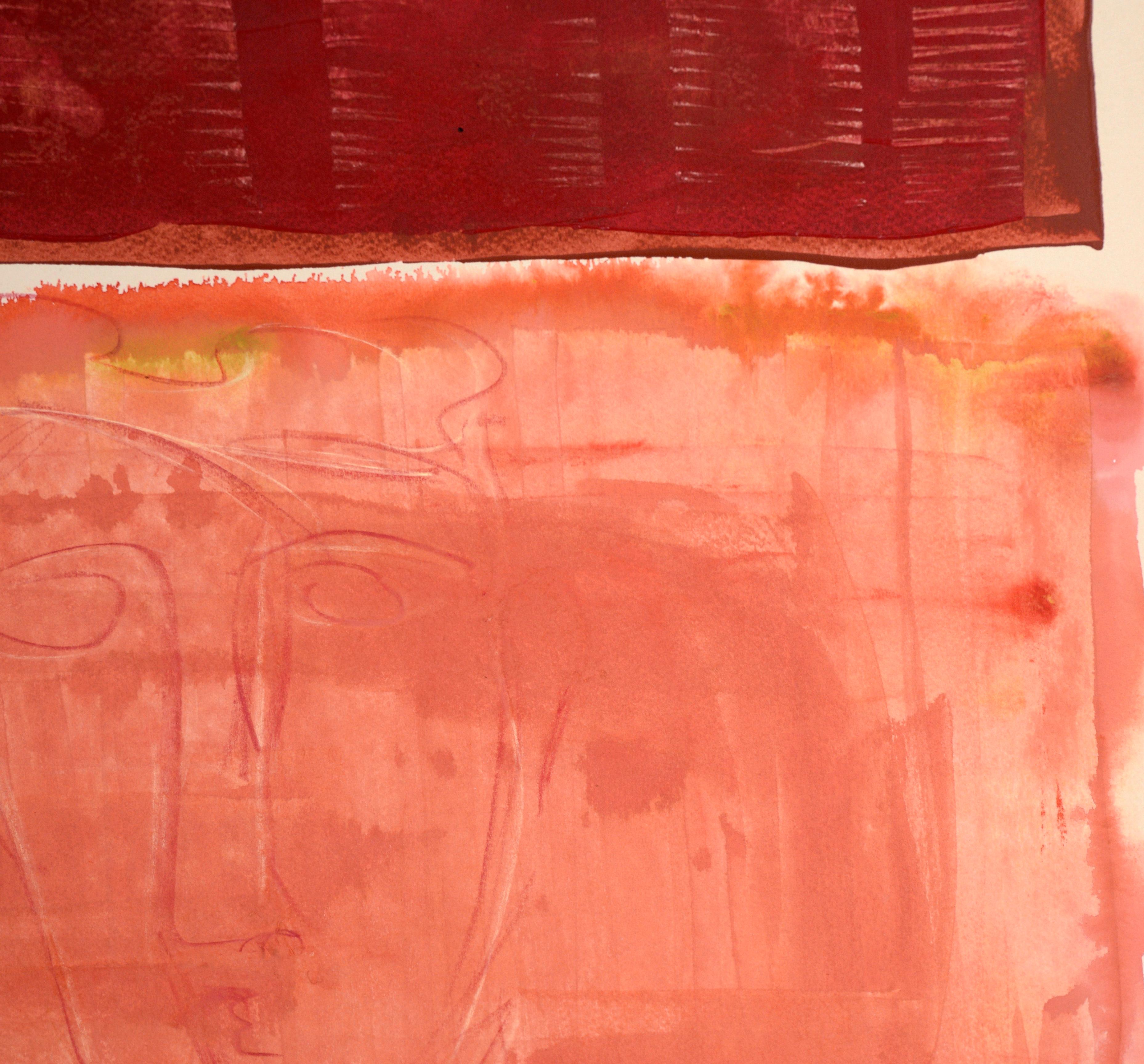 Portrait avec blocs roses et rouges en acrylique sur papier épais 1
