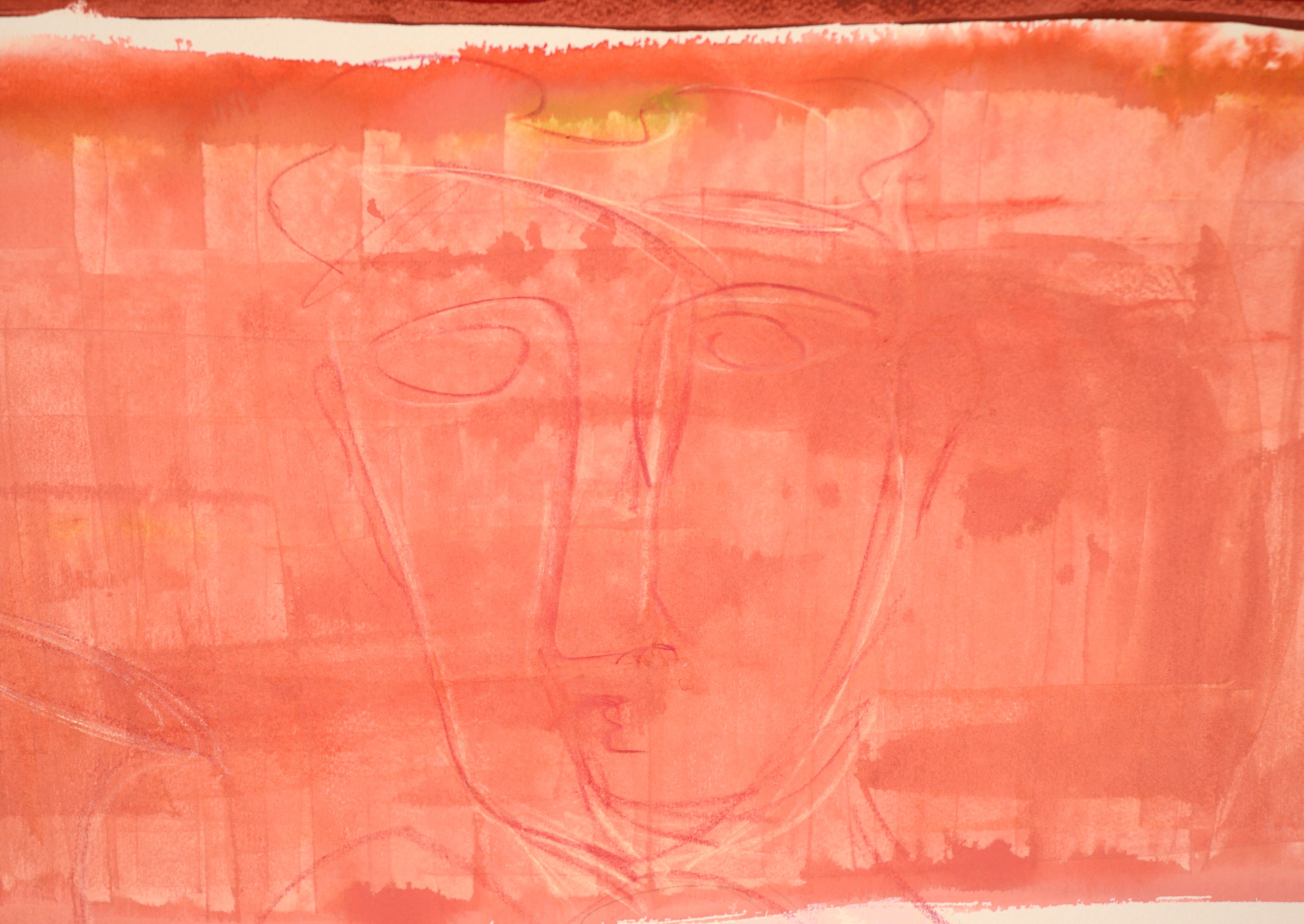 Portrait avec blocs roses et rouges en acrylique sur papier épais 2