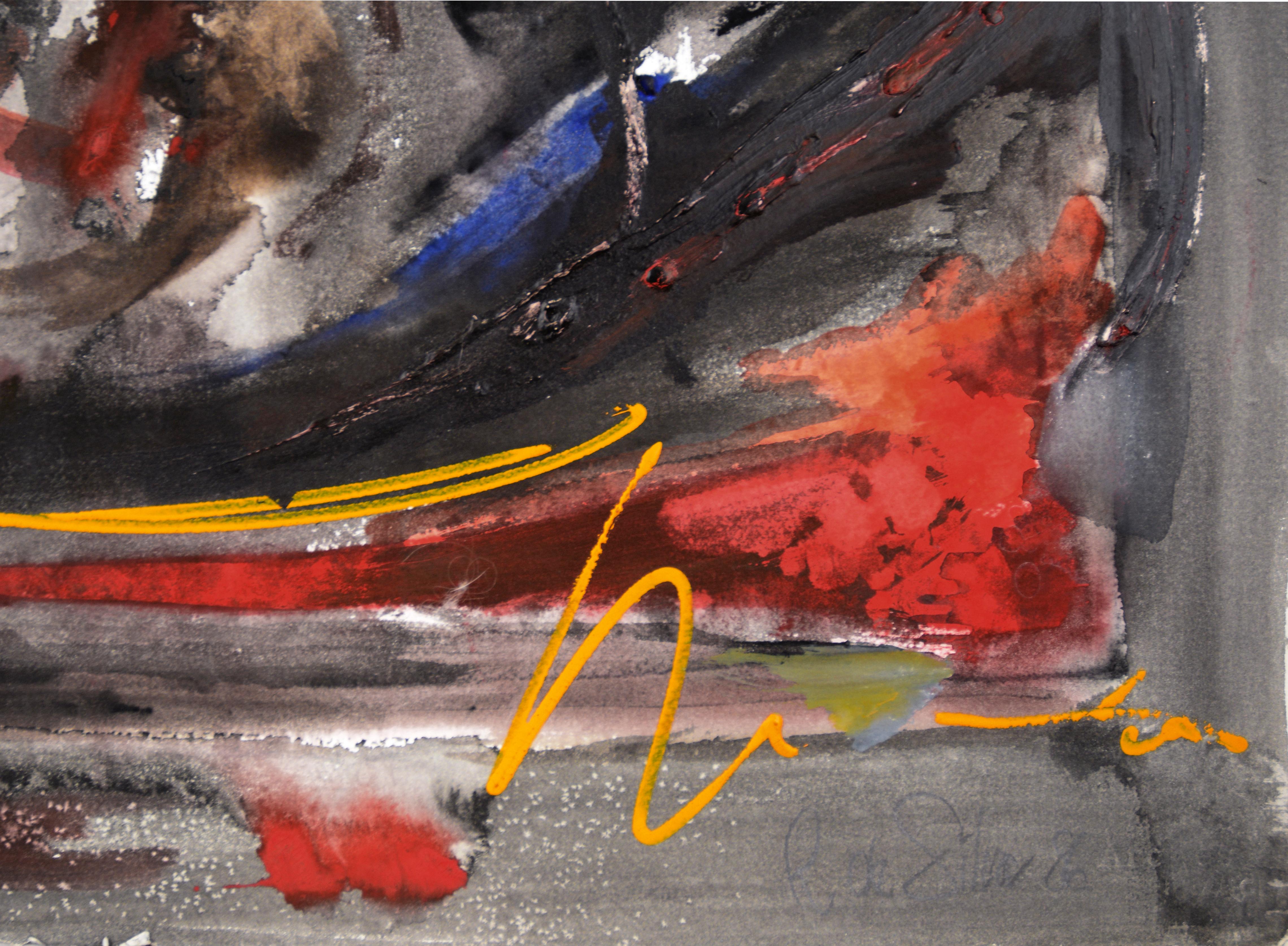 Primary Colors Abstract Expressionist - Mixed Media on Paper For Sale 2