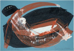 "Reclining Woman" Abstract in Acrylic on Textured Mat Paper