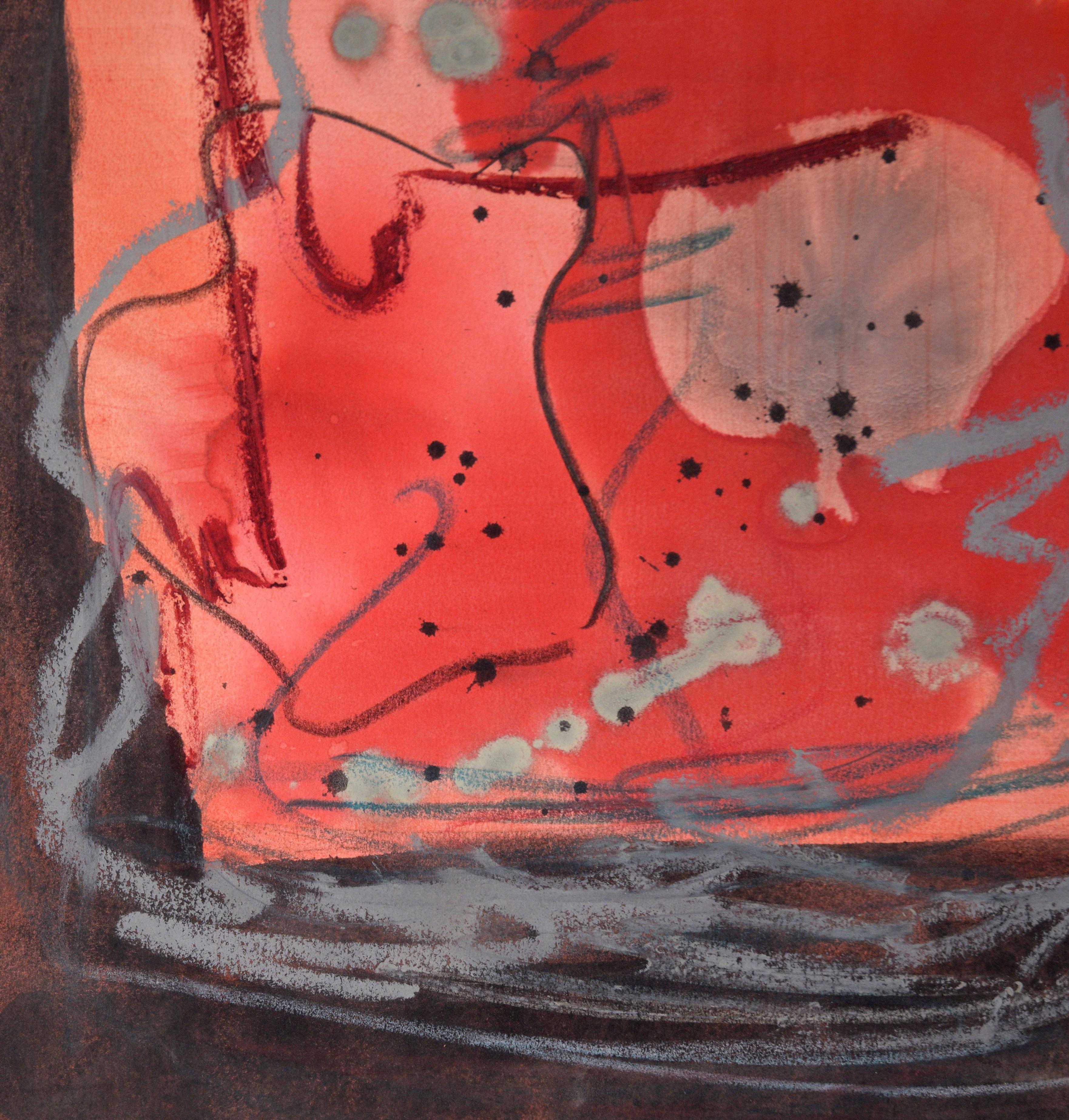 Red, Black, and Brown Figurative Abstract Expressionist in Acrylic on Paper

A bold abstract painting by California-based artist, Ricardo de Silva (American/Brazil, 20th C). This piece is primarily composed of red and black, with red being the
