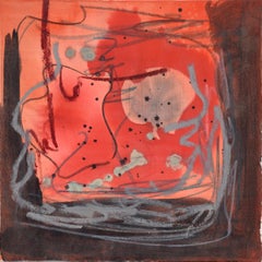 Abstrakter Expressionismus in Acryl und Pastell auf Papier, rot, schwarz und grau
