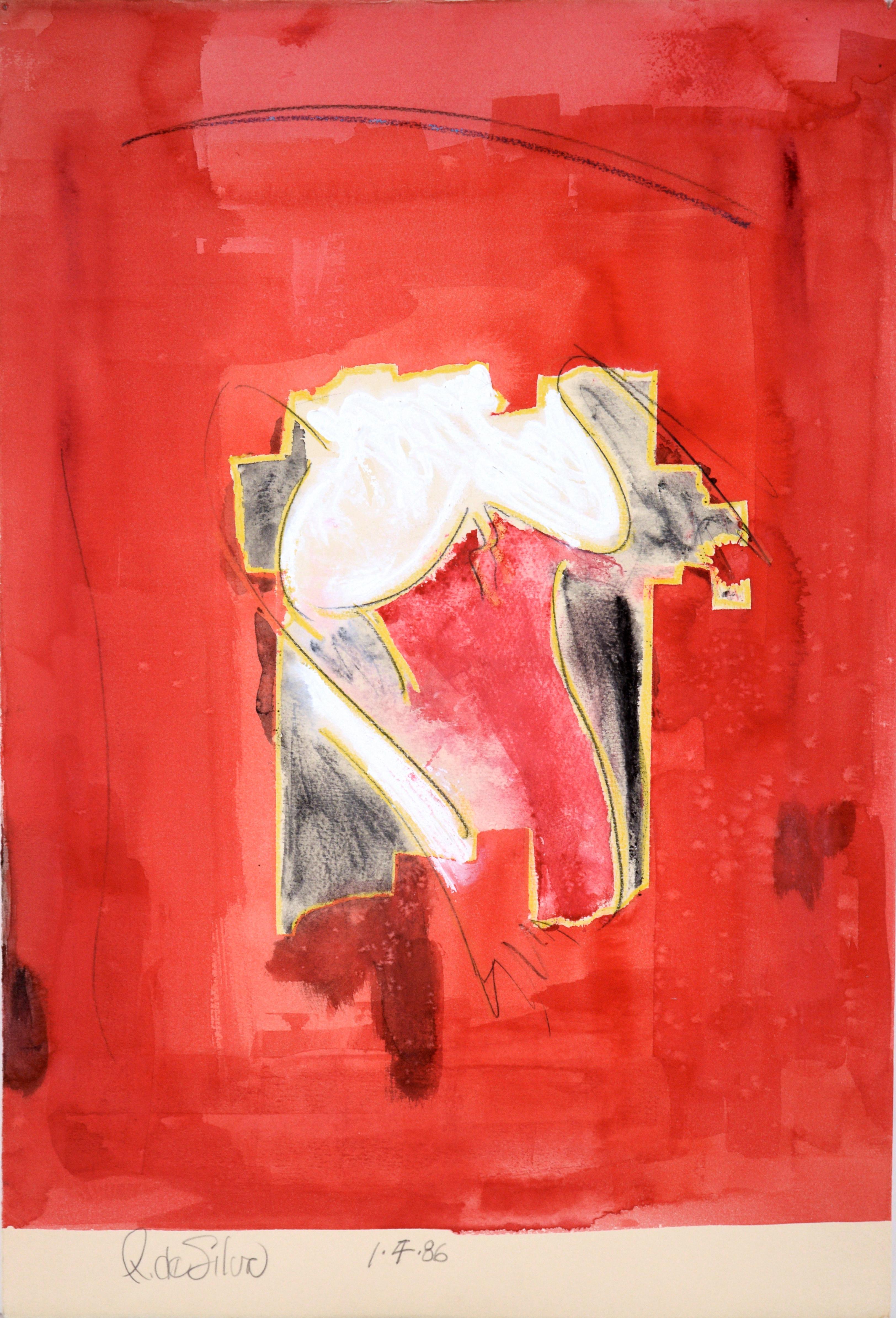Ricardo de Silva Abstract Painting - Red Bodice Nude Abstract 