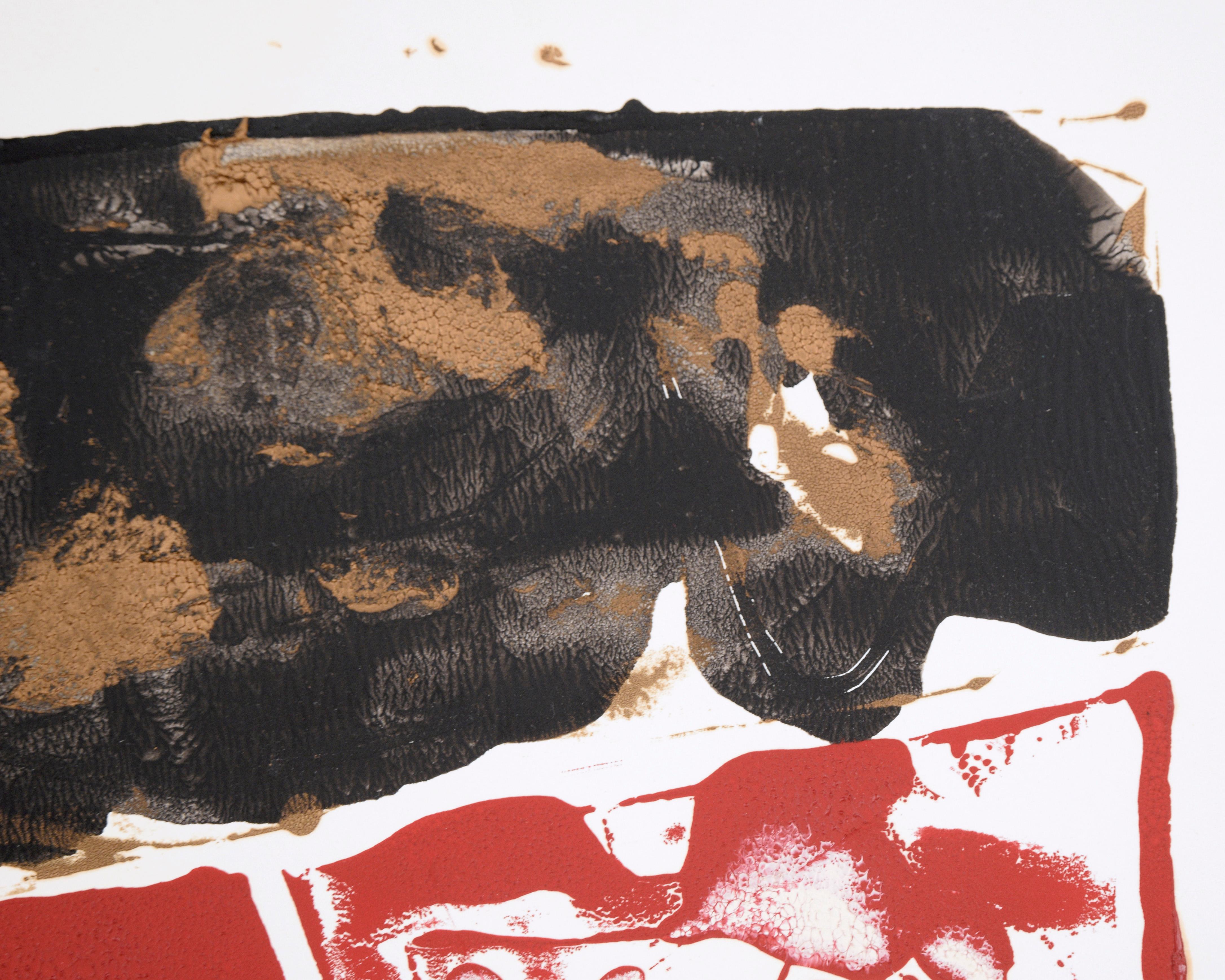 Red Monument - Abstract Composition in Acrylic on Paper For Sale 1