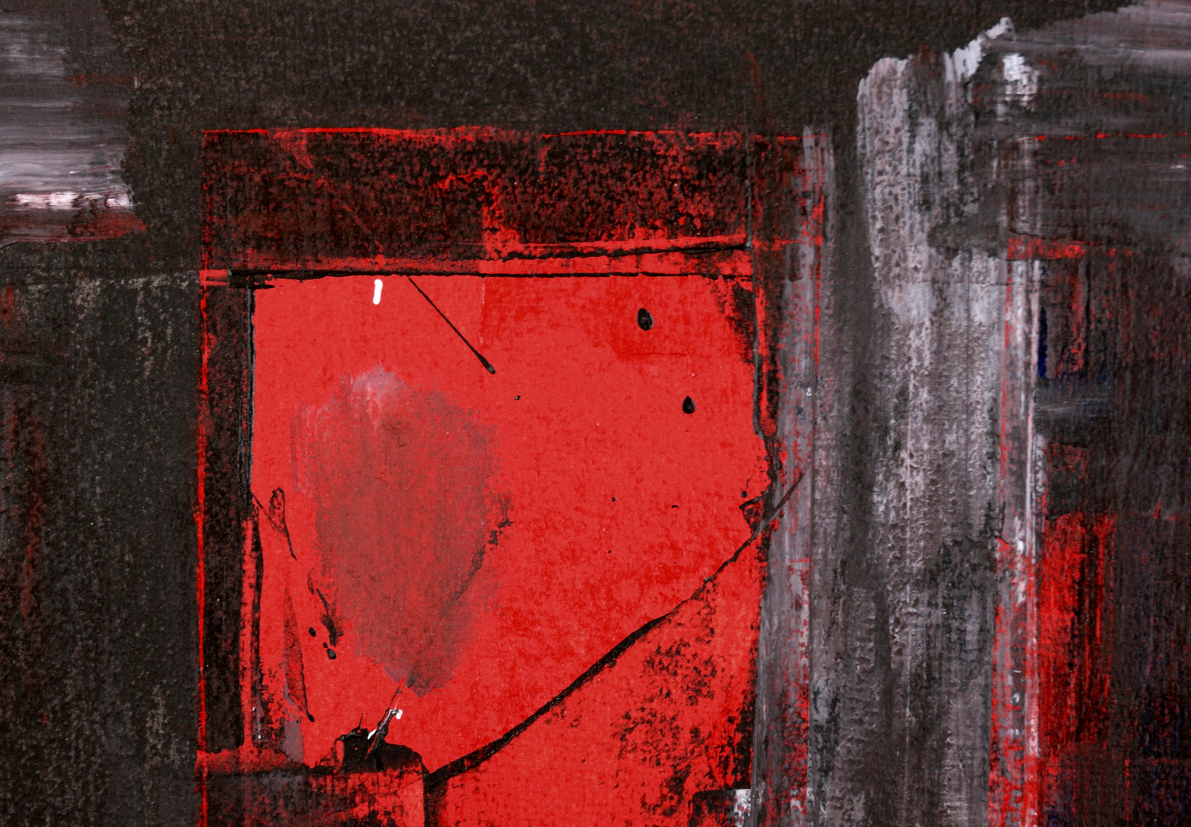 Red Portal Abstract Impressionist Composition in Acrylic on Heavy Arches Paper - Painting by Ricardo de Silva