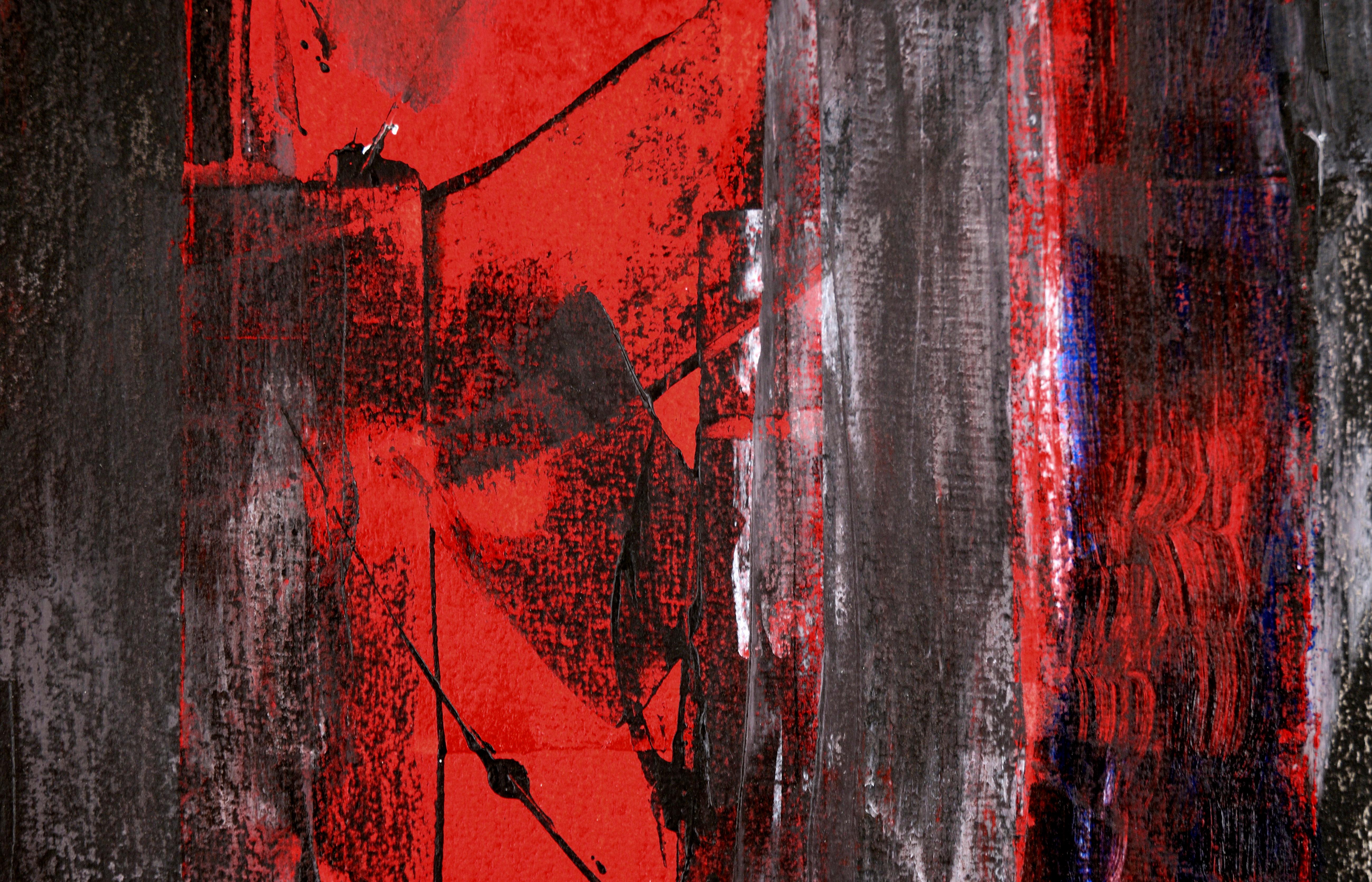 Red Portal Abstract Impressionist Composition in Acrylic on Heavy Arches Paper - Black Abstract Painting by Ricardo de Silva