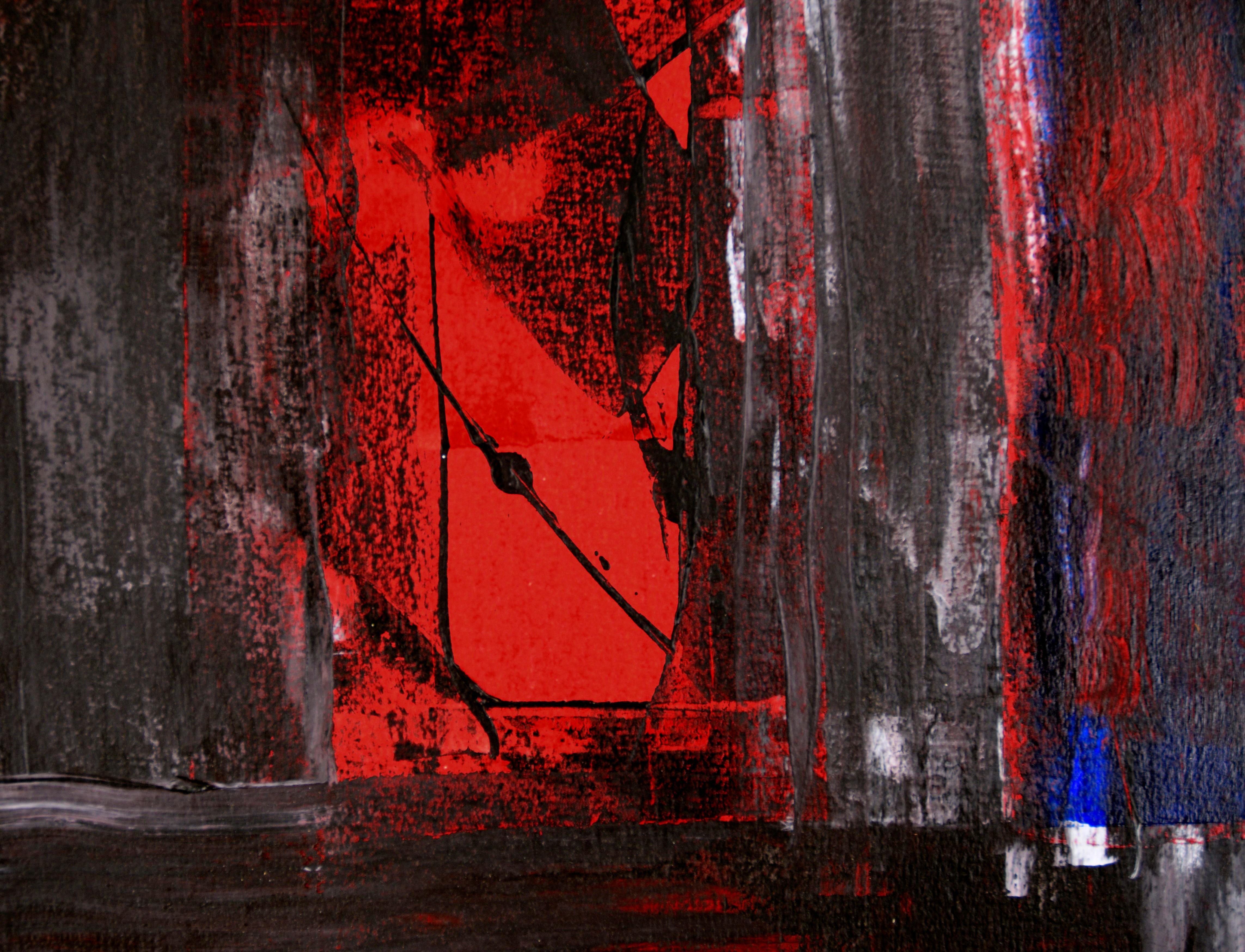 Red Portal Abstract Impressionist Composition in Acrylic on Heavy Arches Paper For Sale 1