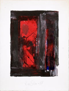 Composition impressionniste abstraite « Red Portal » en acrylique sur papier arqué lourd
