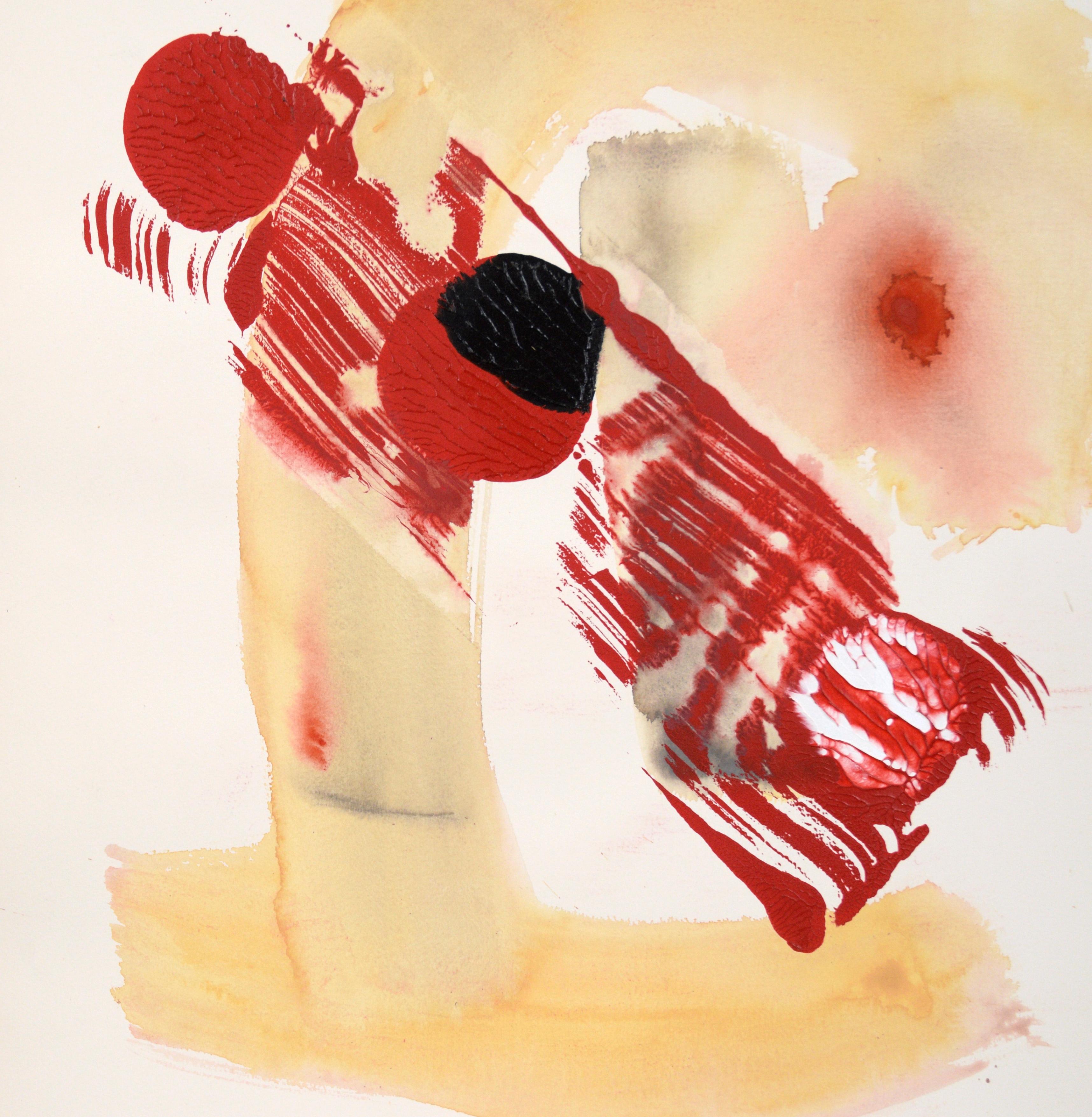 Red Strike - Abstract Expressionist Composition in Acrylic on Paper For Sale 2