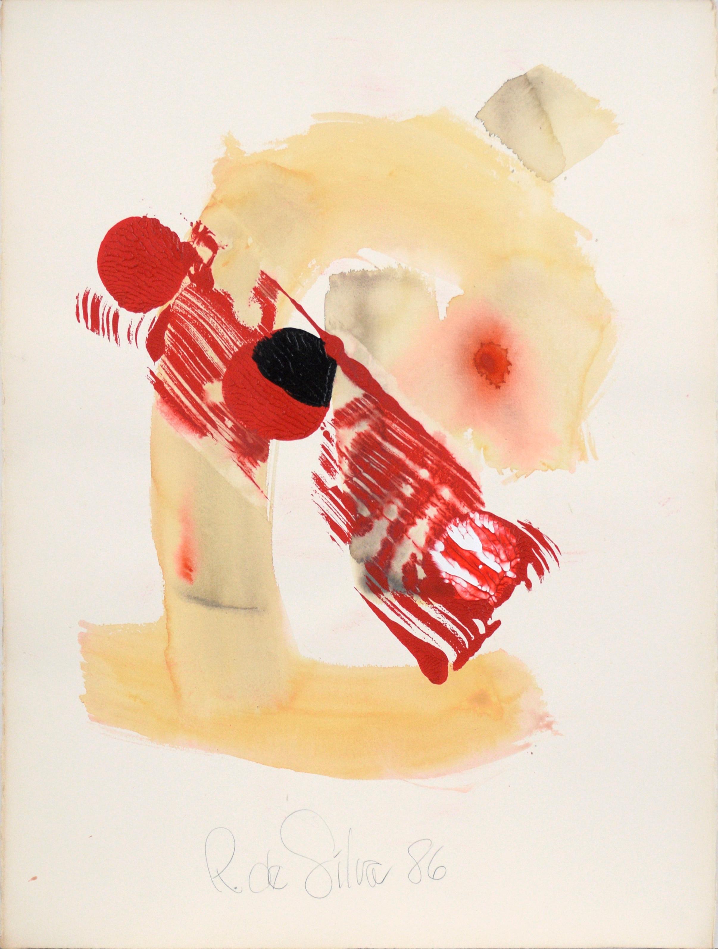 Ricardo de Silva Abstract Painting - Red Strike - Abstract Expressionist Composition in Acrylic on Paper