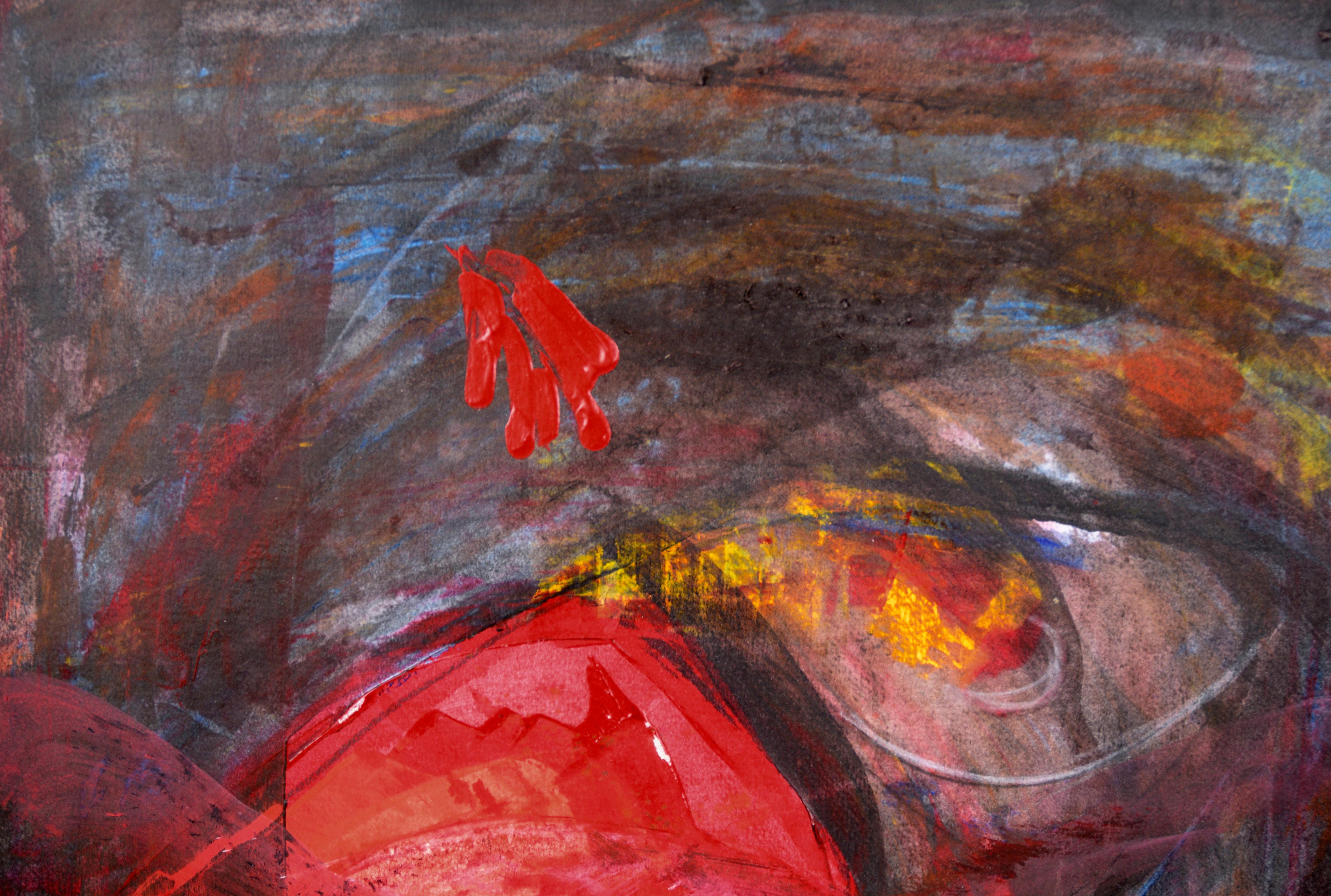 Red Tent Abstract Expressionist - Acrylic on Paper - Painting by Ricardo de Silva