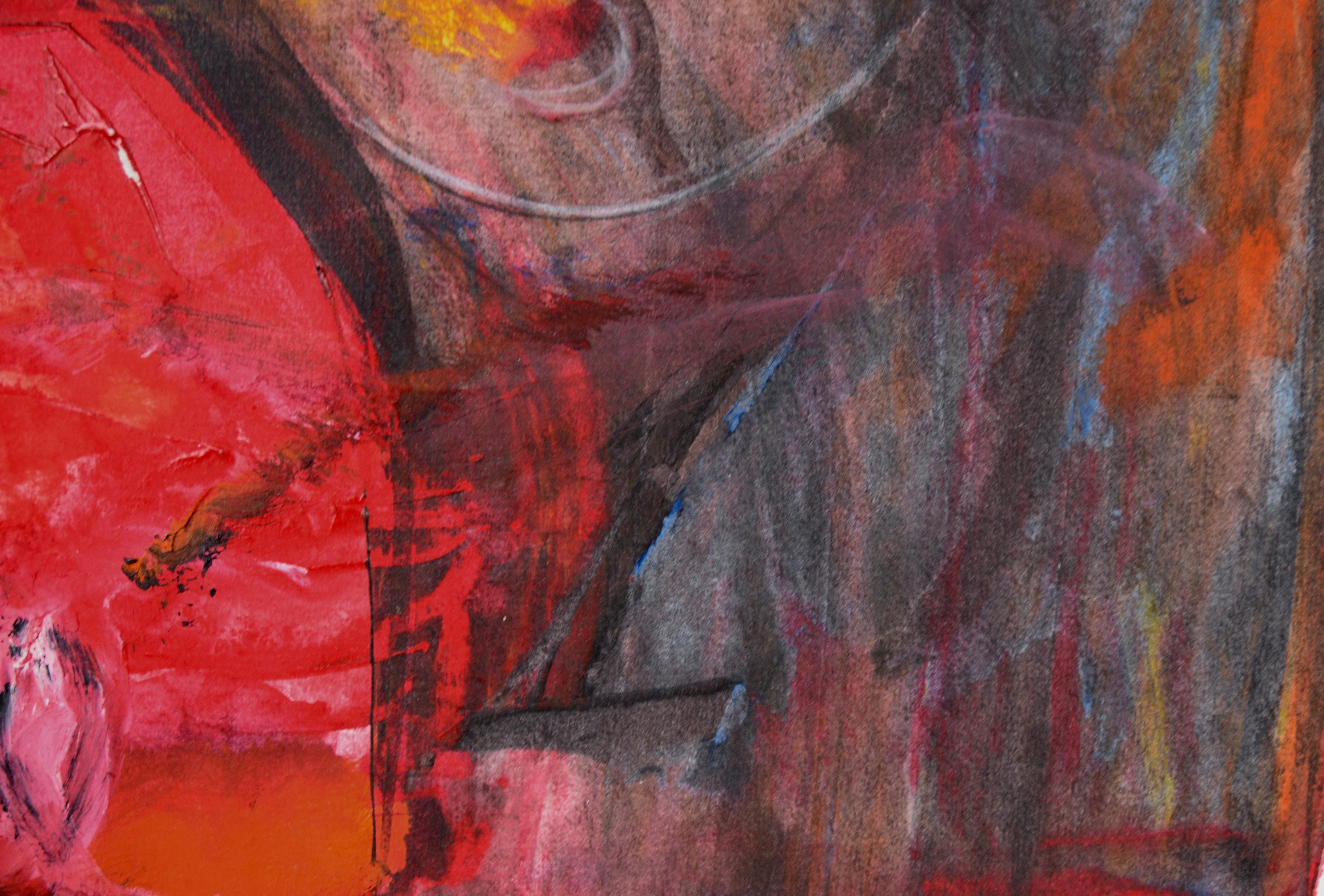 Red Tent Abstract Expressionist - Acrylic on Paper For Sale 1