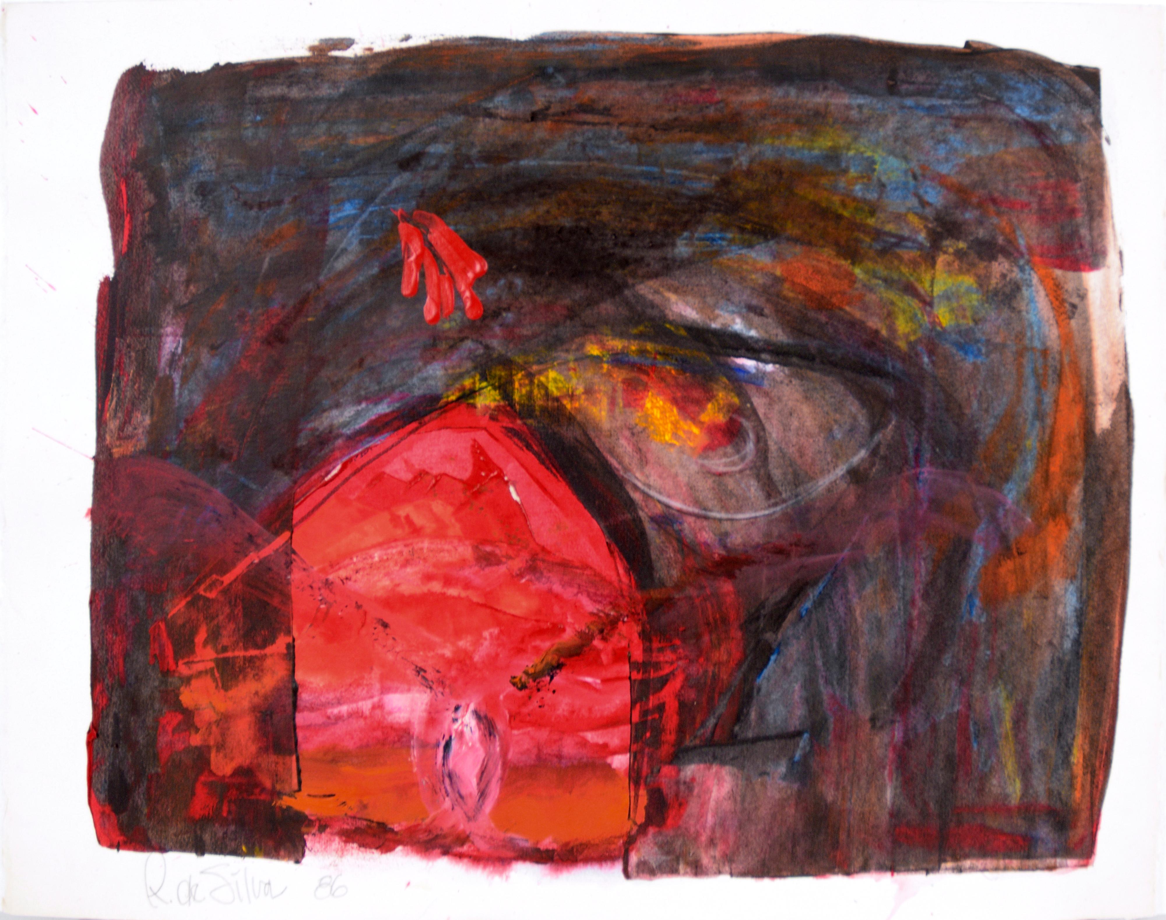 Abstract Painting di Ricardo de Silva - Tenda rossa Espressionista astratto - Acrilico su carta